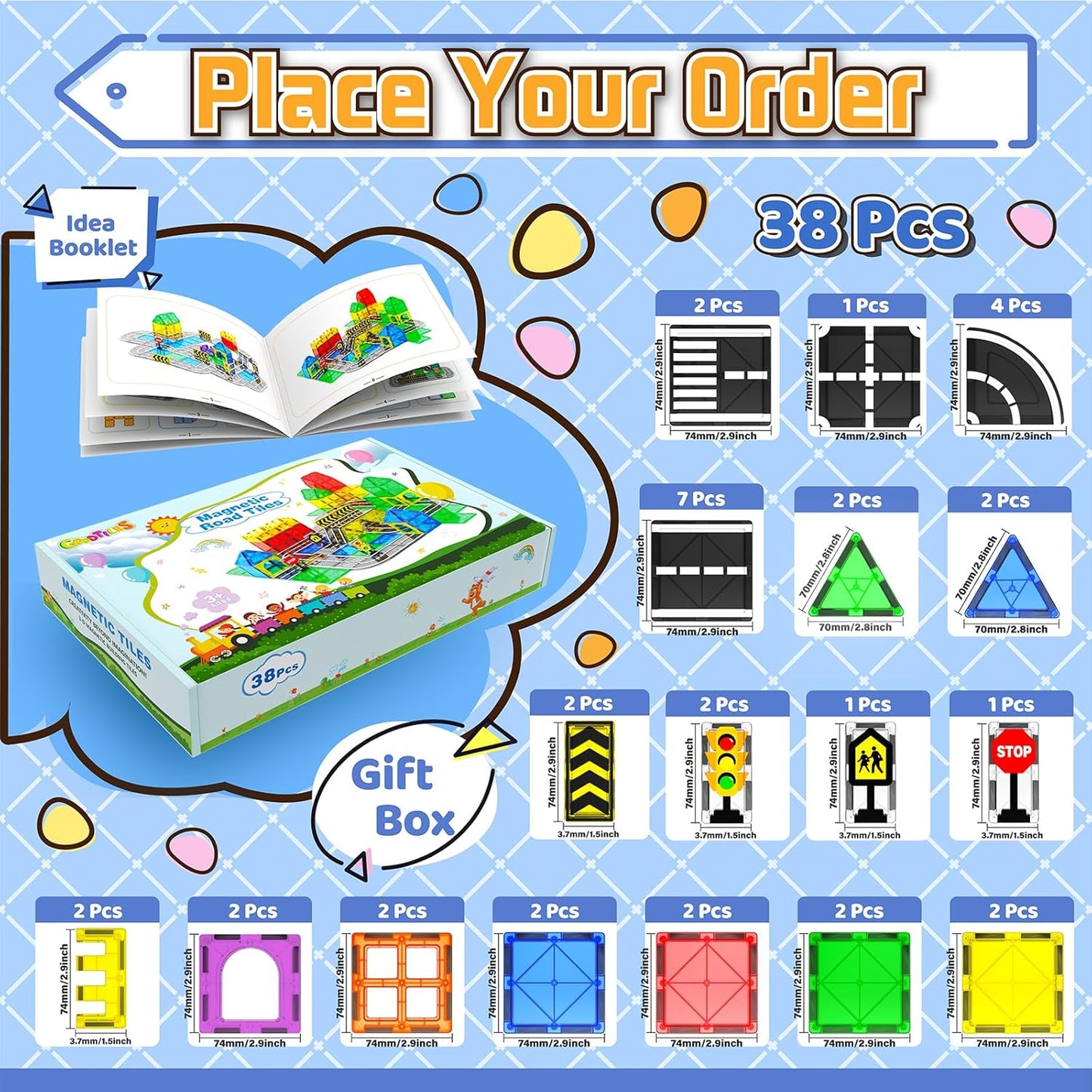 Magnetic Tiles - Road Set, Magnetic Building Blocks, Preschool Montessori Toys Gift for 3+ Year Old Boys and Girls, Sensory Christmas Toys for Kids Aged 3-5 and 4-8, Ideas for Toddler with Autism