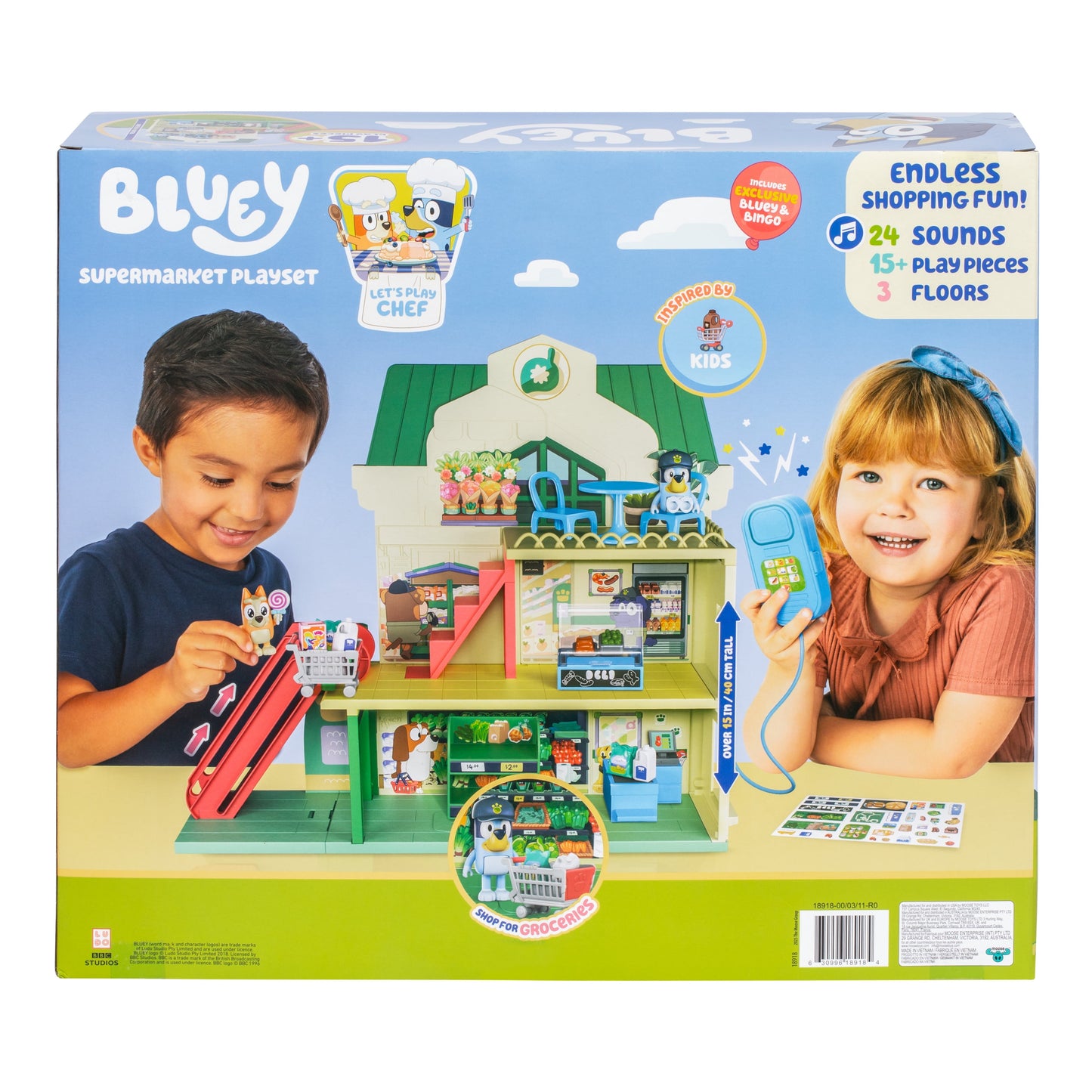 Supermarket Playset, 3 Different Levels with Exclusive and Bingo Figures. 24 Sounds and 15+ Play Pieces plus Fun Intercom, Ages 3+