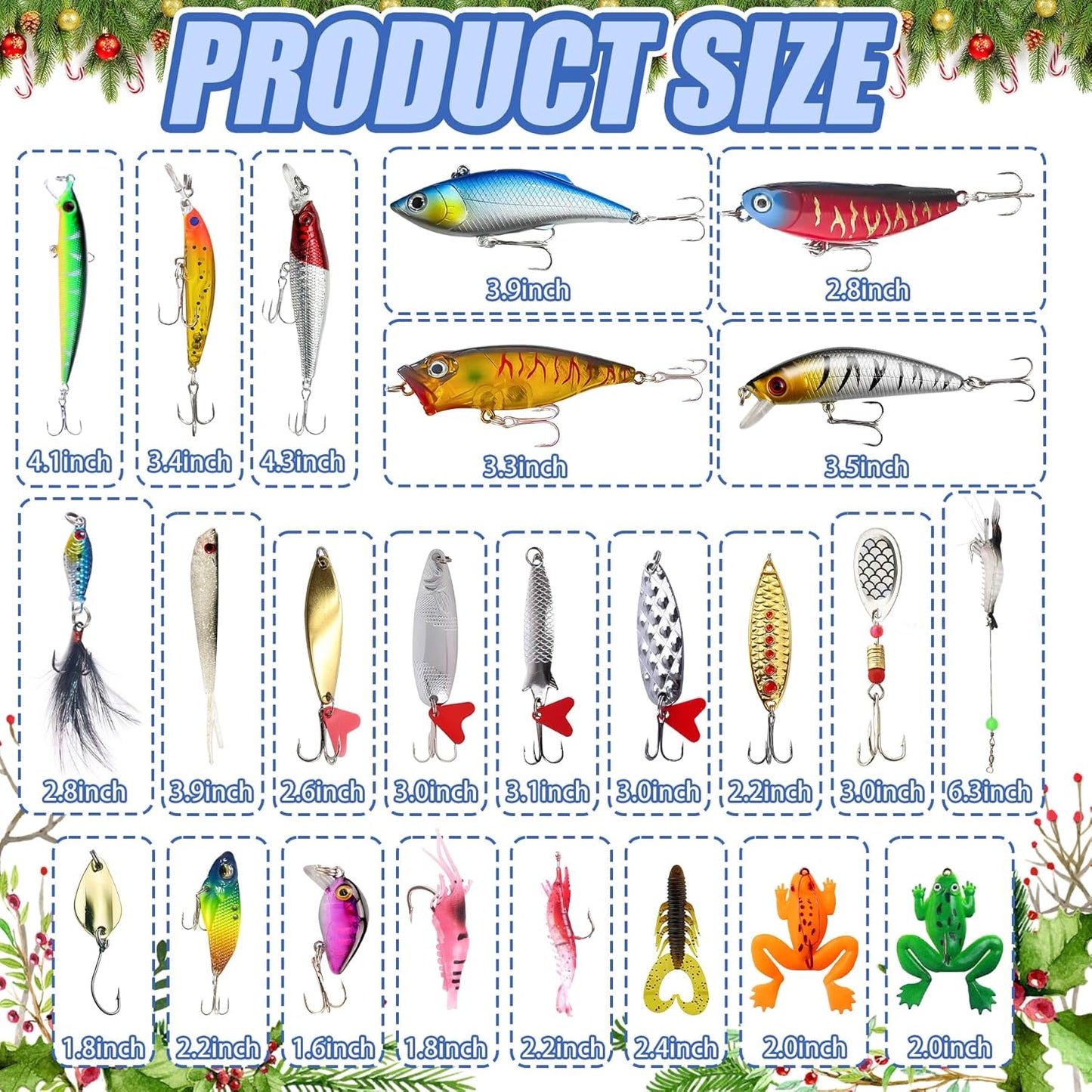 Fishing Advent Calendar 2025, 24 Days Countdown with Fishing Lures, Christmas Advent Calendar Gift for Fishers, Adult Men, Teen Boys, Christmas Advent Calendar 2025 Gift for Husband, Friend