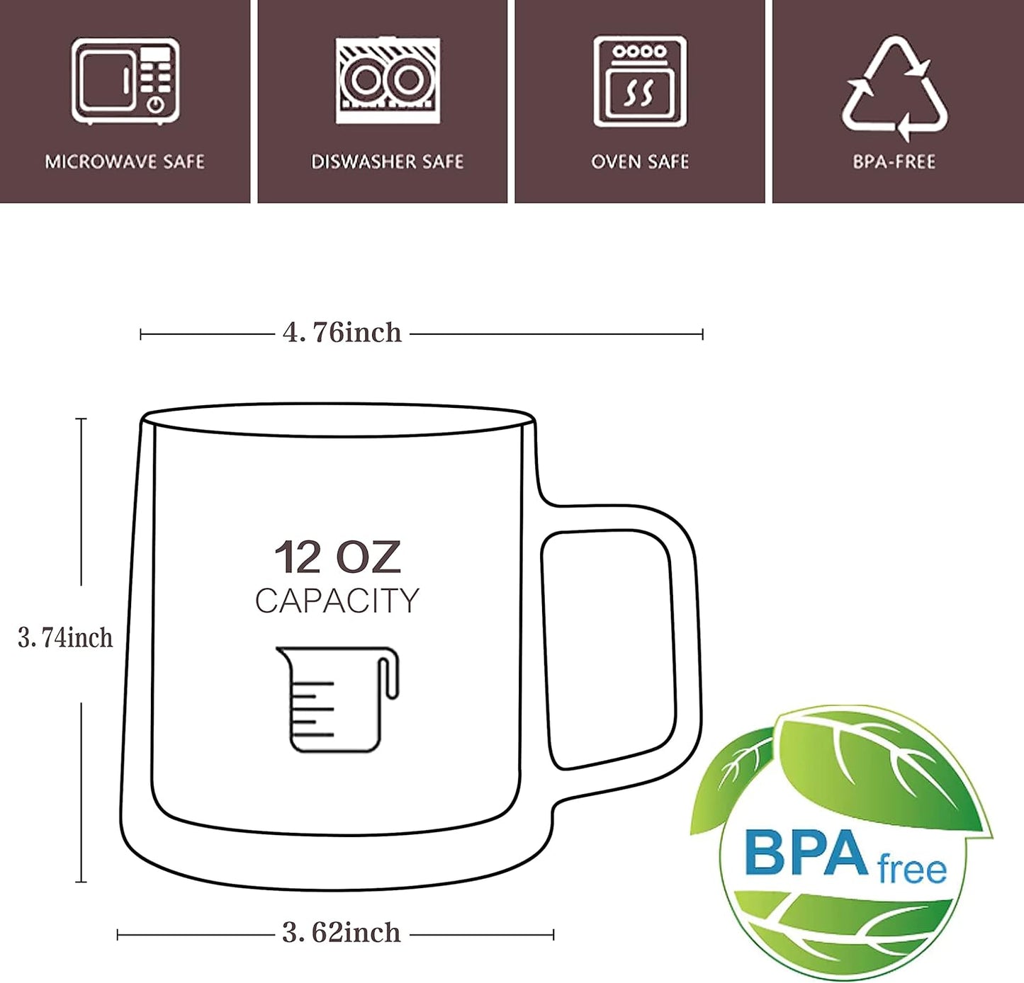 12Oz Glass Coffee Mugs,Double Wall Insulated Glass Cups with Handle,Clear Espresso Mugs for Latte,Cappuccino,Tea Bag,Set of 2