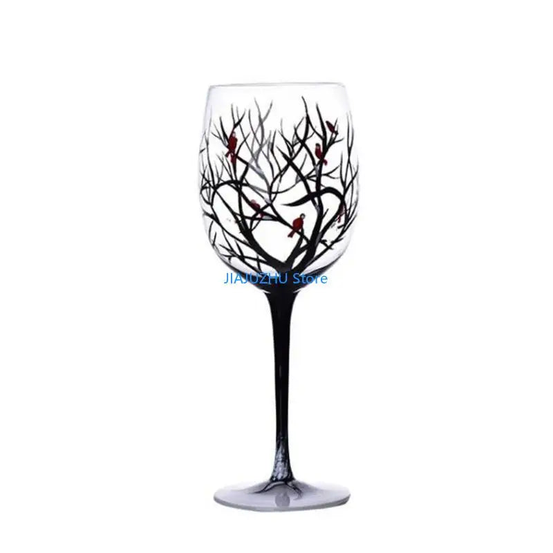 066E Four Seasons Tree Wine Glass Hand-Painted Art Glassware Unique Glasses Drinkware for Home Office Decorative Gift Cups