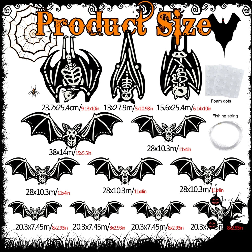 12 Pcs Glowing Hanging Bats Halloween Decorations Outdoor, 3D Halloween Bat Decorations for Yard Tree, Lawn, Garden