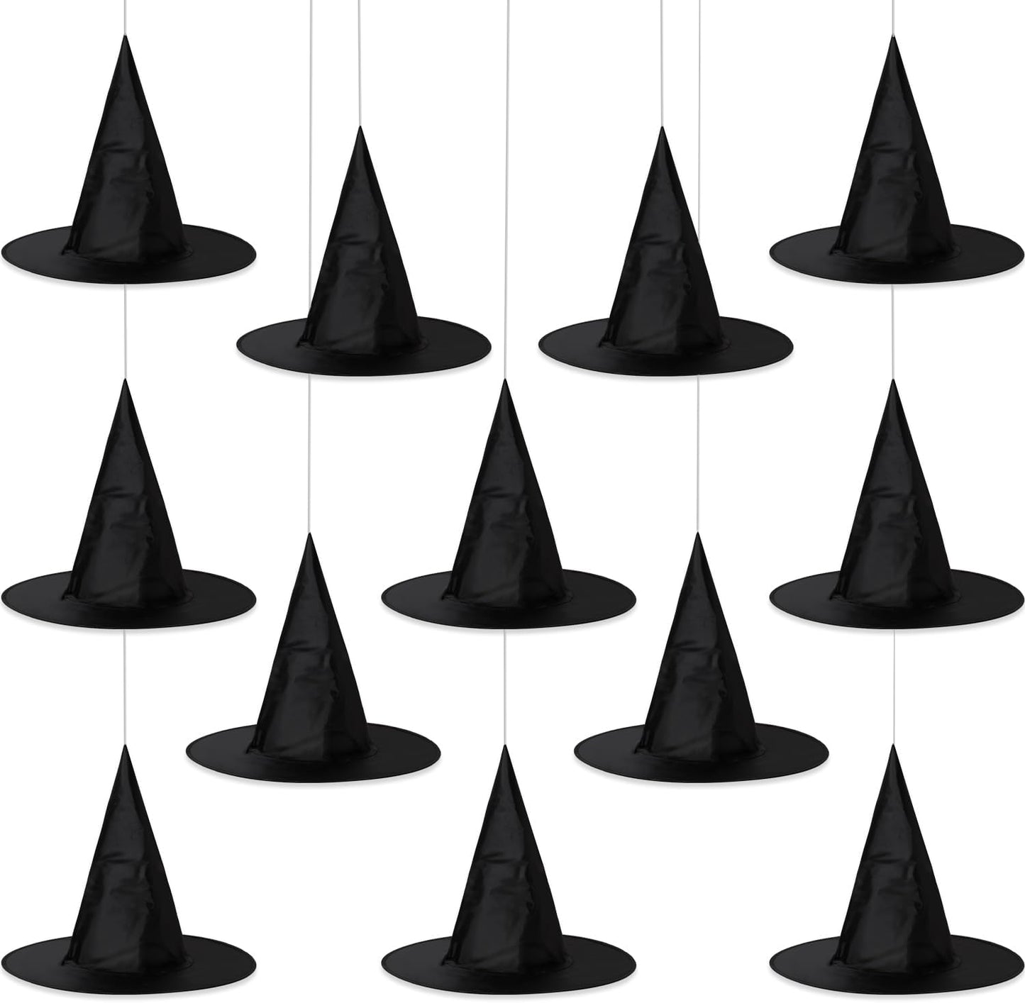 12PCS Halloween Witch Hats, Thickened Black Hanging Witch Hat for Halloween Party Decoration, Wizard Costume Accessory for Women Kids