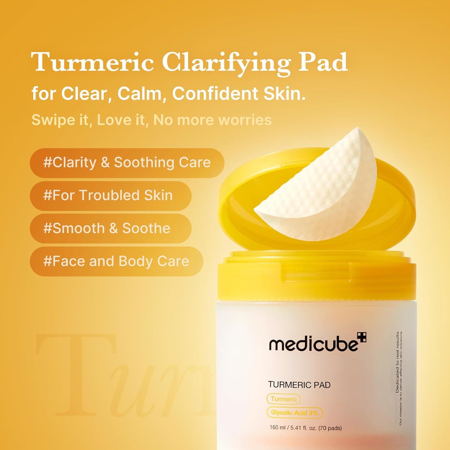 Kojic Acid Turmeric Clarifying Toner Pad for Troubled Skin & Use after Spot Care | Soothing & Calming with Kojic Acid, Turmeric, Niacinamide, and Glycolic Acid | Korean Skin Care, 70 Pads