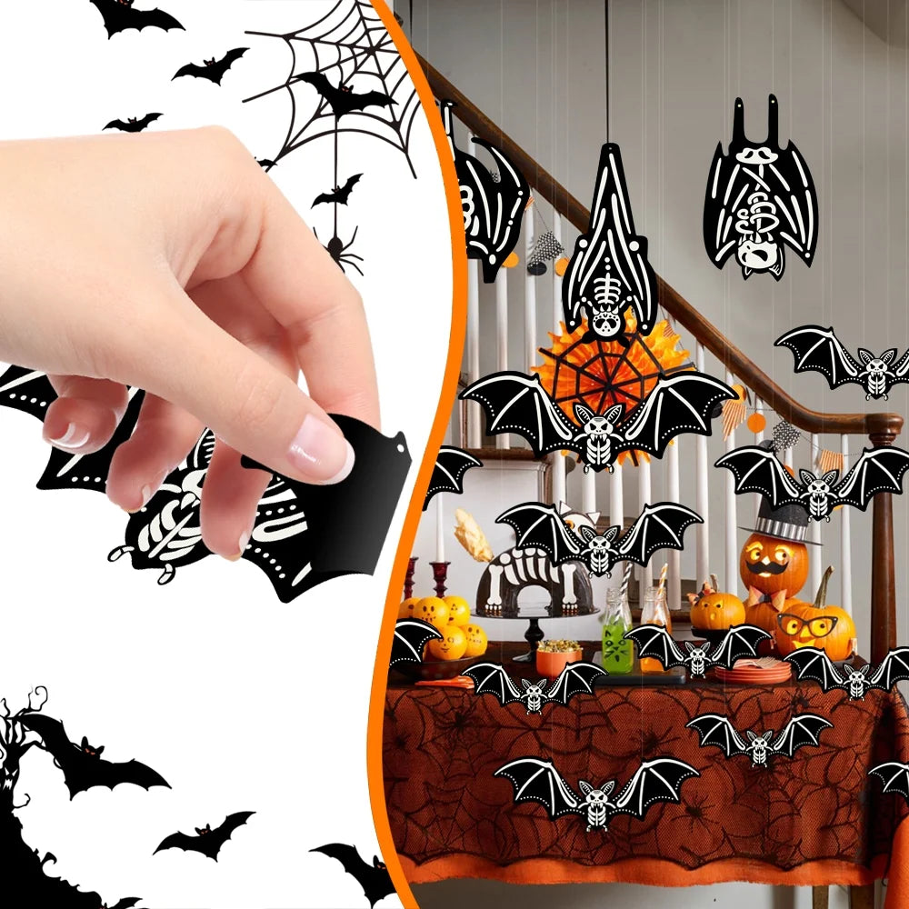 12 Pcs Glowing Hanging Bats Halloween Decorations Outdoor, 3D Halloween Bat Decorations for Yard Tree, Lawn, Garden