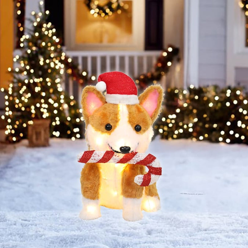21-In LED Corgi with Candy Cane Yard Decoration