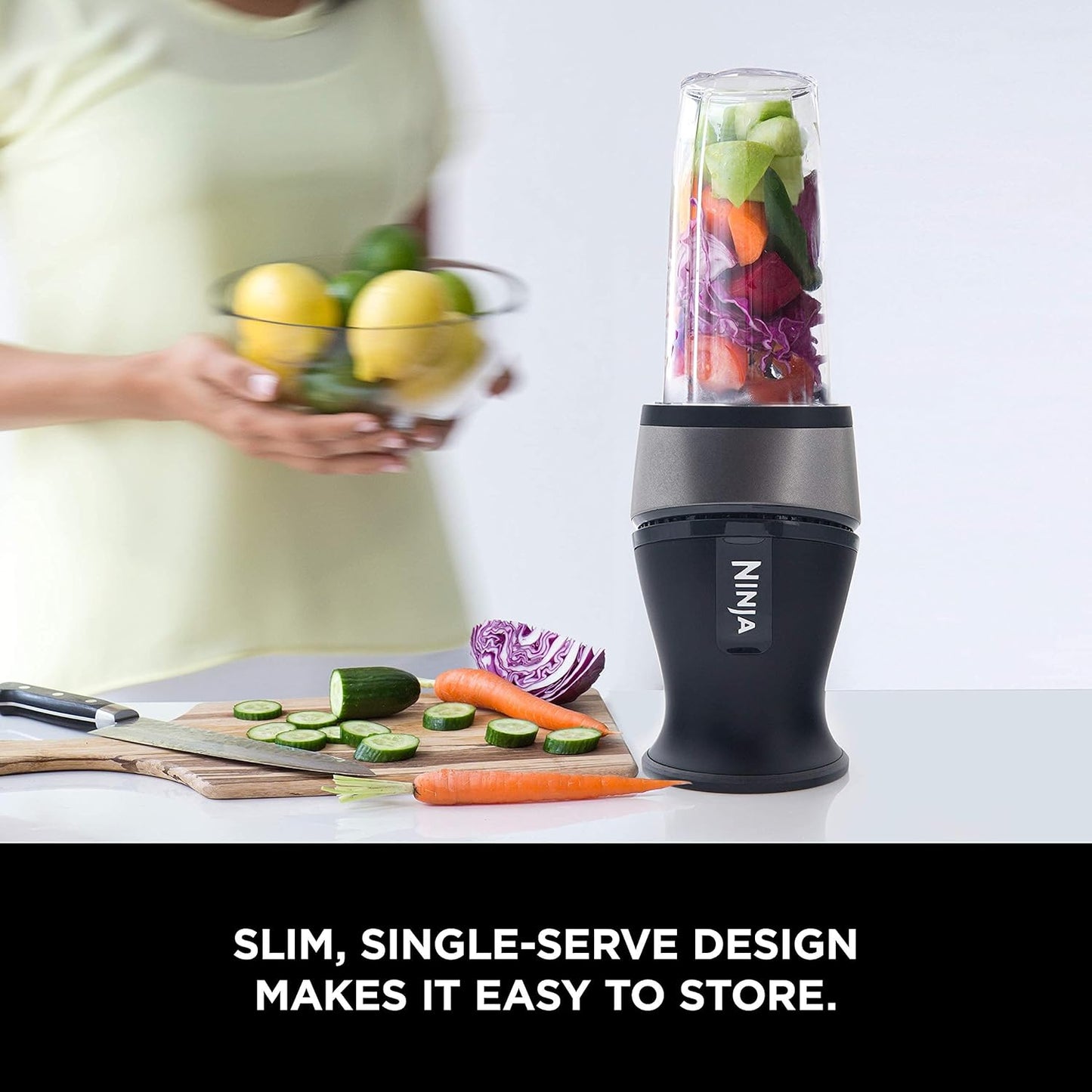 Fit Compact Personal Blender, Portable Blender For-Smoothies, Shakes, Food Prep, and Frozen Blending, 700-Watt Base, (2) 16-Oz. Cups and Spout Lids, Black QB3001SS