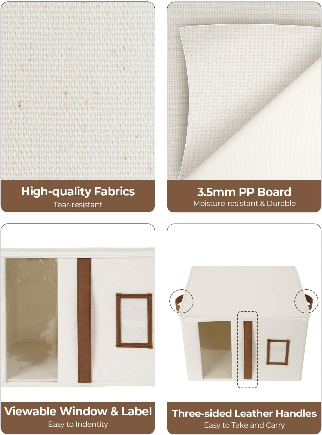 2-Pack Bed Sheet Organizers and Storage, Foldable Bedsheet Holder for Linen Closet, Bedding Container with Handle, Beige, 15" D X 12¾"W X 10" H
