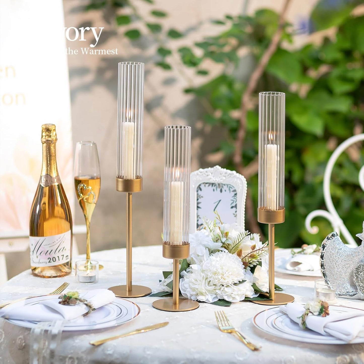 Gold Hurricane Candle Holders: Brass Candlestick Holders Set of 6 Tall Taper Candle Holders for Candlesticks Candle Sticks Holder Decor for Table Centerpiece Wedding Party Christmas Decorations