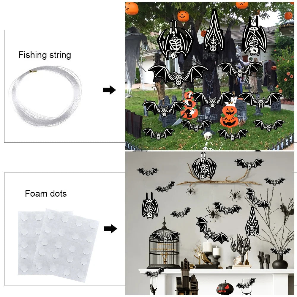 12 Pcs Glowing Hanging Bats Halloween Decorations Outdoor, 3D Halloween Bat Decorations for Yard Tree, Lawn, Garden