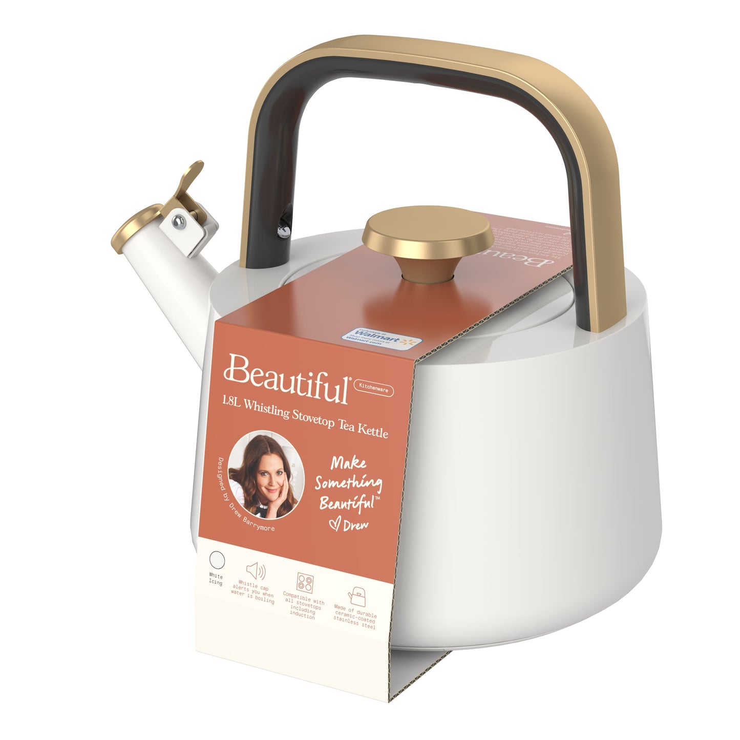 1.8L Ceramic Non-Stick Stovetop Tea Kettle, White Icing by Drew Barrymore