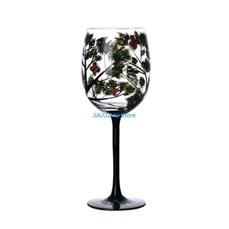 066E Four Seasons Tree Wine Glass Hand-Painted Art Glassware Unique Glasses Drinkware for Home Office Decorative Gift Cups