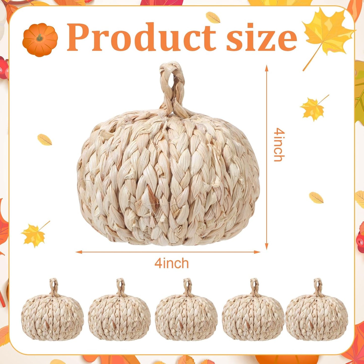 6 Pcs Fall Rattan Pumpkin Decor Woven Corn Husk 4 Inch Braided Pumpkins Foam Woven Decor Artificial Handmade Harvest Fall Centerpieces for Thanksgiving Autumn Halloween Table Decoration