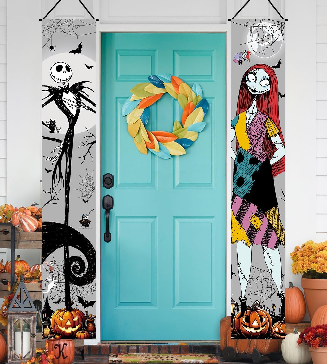 Jack Skellington Sally Banner Nightmare before Christmas Halloween Decorations Porch Door Sign Welcome Banner Indoor Outdoor Wall Home Party Supplies