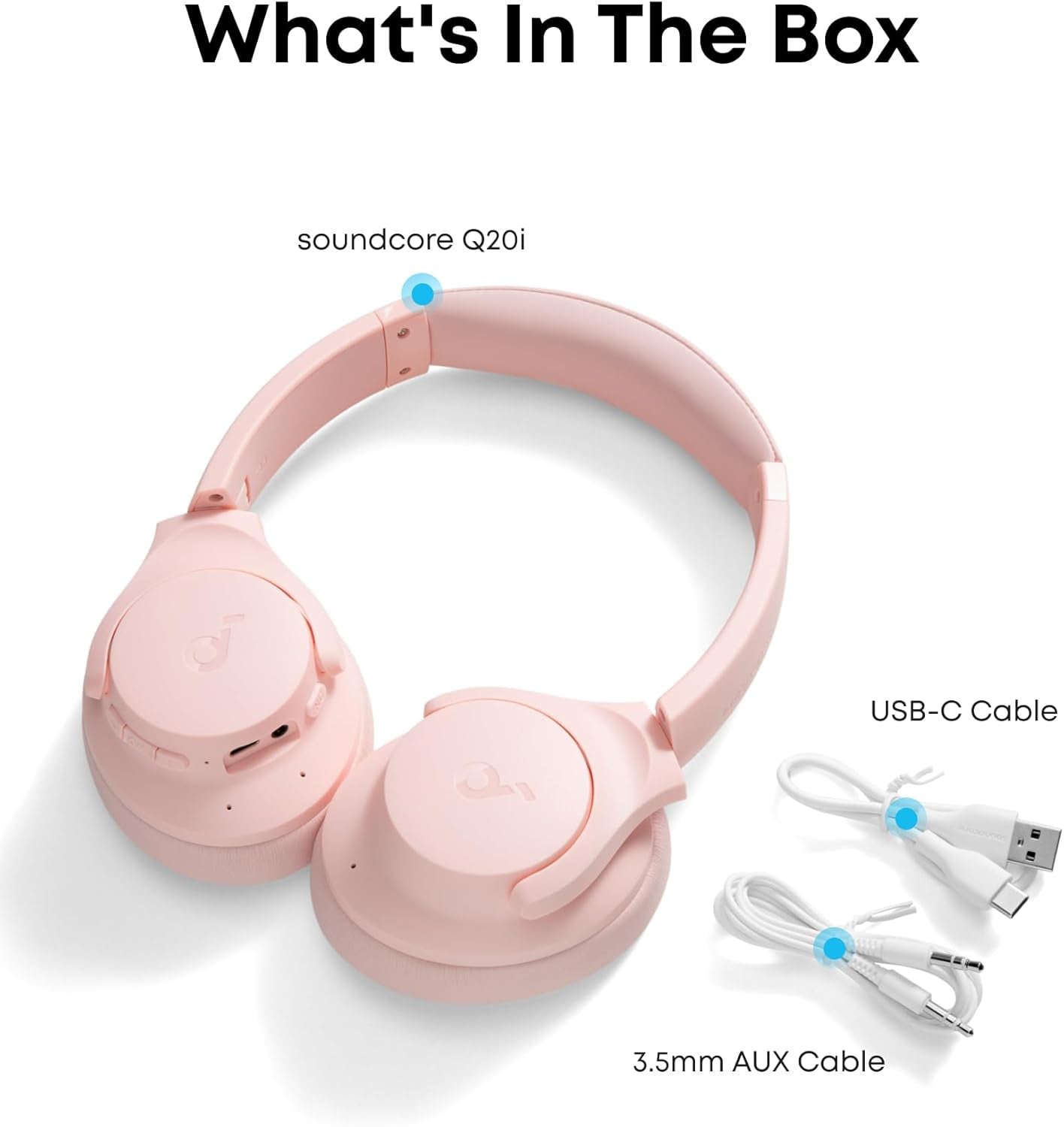 by Q20I Hybrid Active Noise Cancelling Headphones, Wireless Over-Ear Bluetooth, 40H Long ANC Playtime, Hi-Res Audio, Big Bass, Customize via an App, Transparency Mode (Pink)