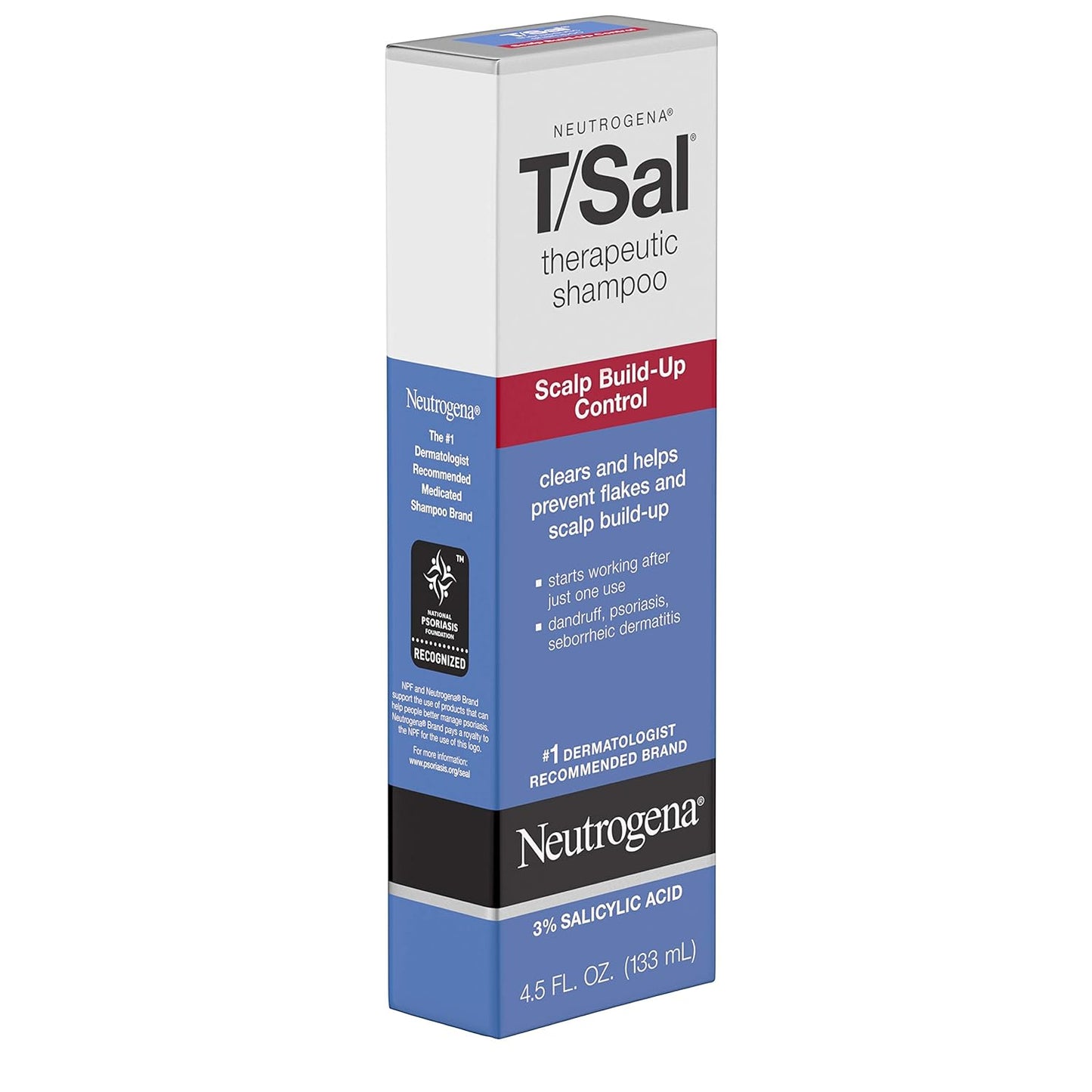 T/Sal Therapeutic Dandruff Shampoo, Scalp Build-Up Control, 3% Salicylic Acid, Scalp Psoriasis Treatment, Seborrheic Dermatitis Shampoo, Clears & Controls Flakes, Fragrance Free, 4.5 Fl Oz†