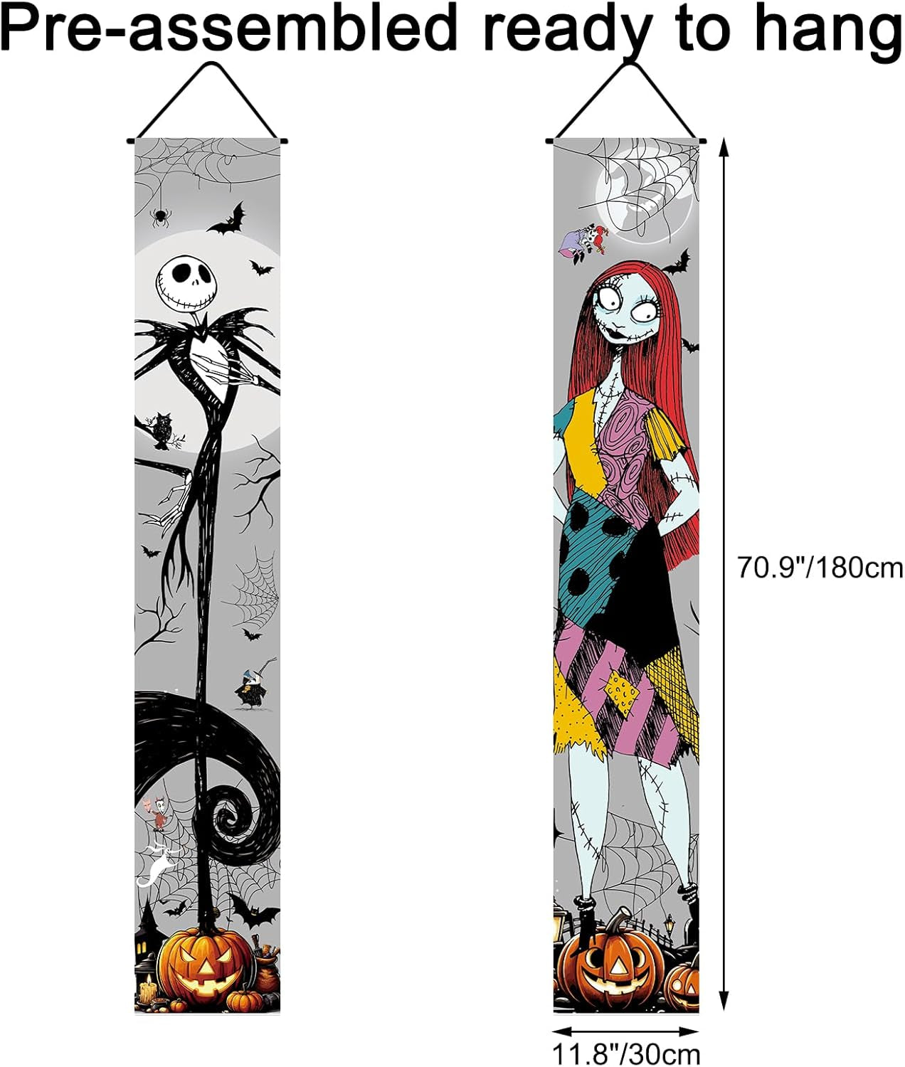 Jack Skellington Sally Banner Nightmare before Christmas Halloween Decorations Porch Door Sign Welcome Banner Indoor Outdoor Wall Home Party Supplies