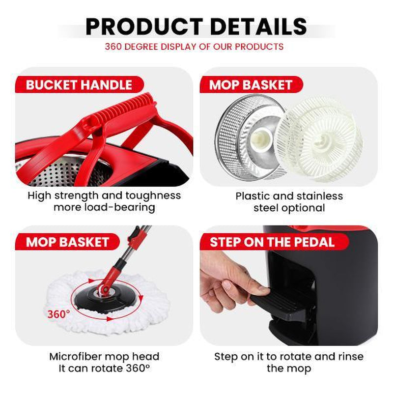 AHF New Model Microfiber Spin Mop R-2/R-2S 360° Rotation Hands-Free Cleaning System Red Standard Design Model R-2/R-2S Upgraded Version Foldable & Space-Saving Household Cleaner Tool