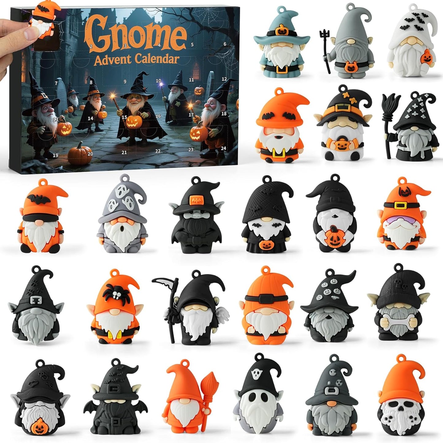 Halloween Gnome Advent Calendar 2025,24 Day Halloween Countdown Calendar with 24Pcs Collectible Gnome for Kids Boys Girls Adult Teens,Gnome Ornaments Decorations Gifts