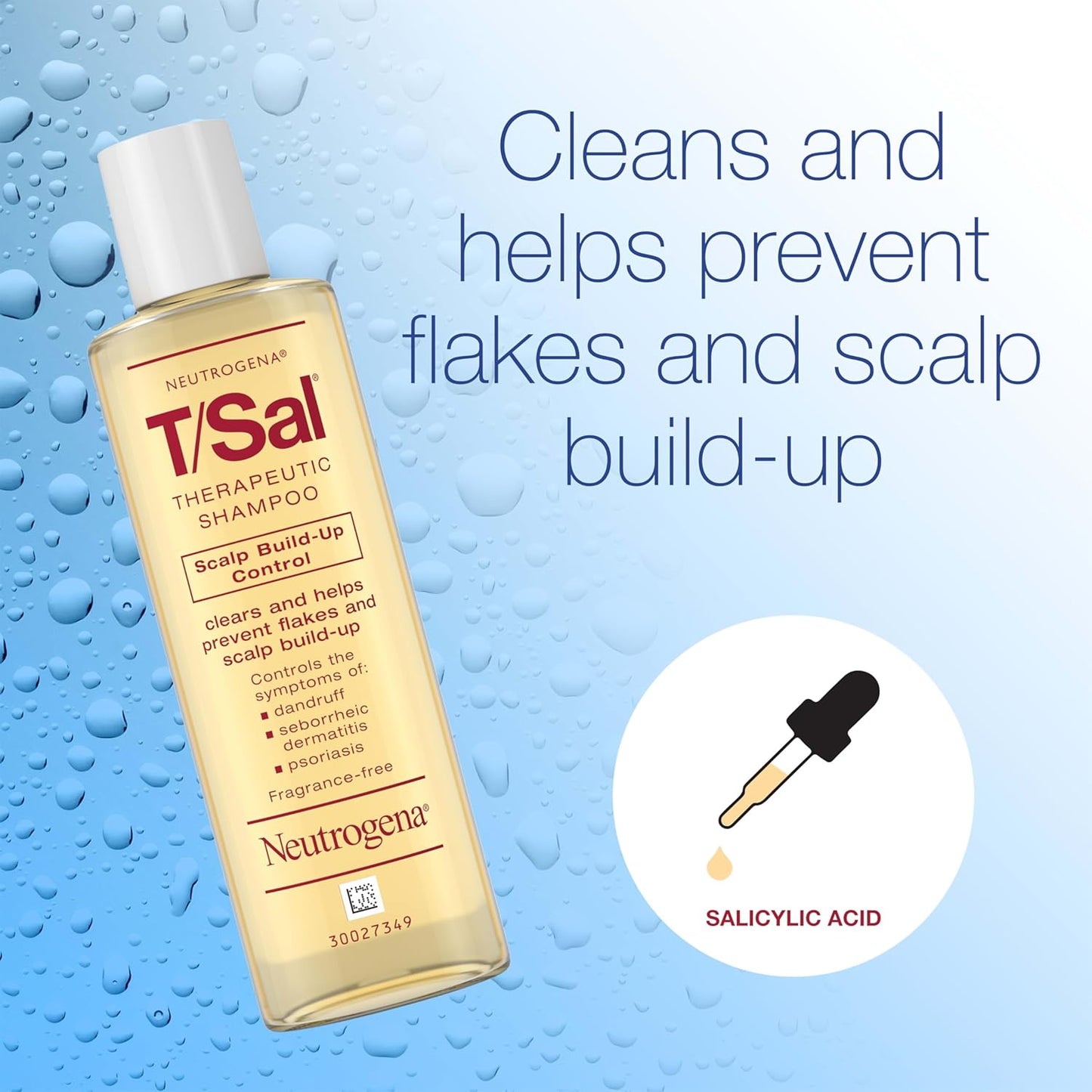 T/Sal Therapeutic Dandruff Shampoo, Scalp Build-Up Control, 3% Salicylic Acid, Scalp Psoriasis Treatment, Seborrheic Dermatitis Shampoo, Clears & Controls Flakes, Fragrance Free, 4.5 Fl Oz†