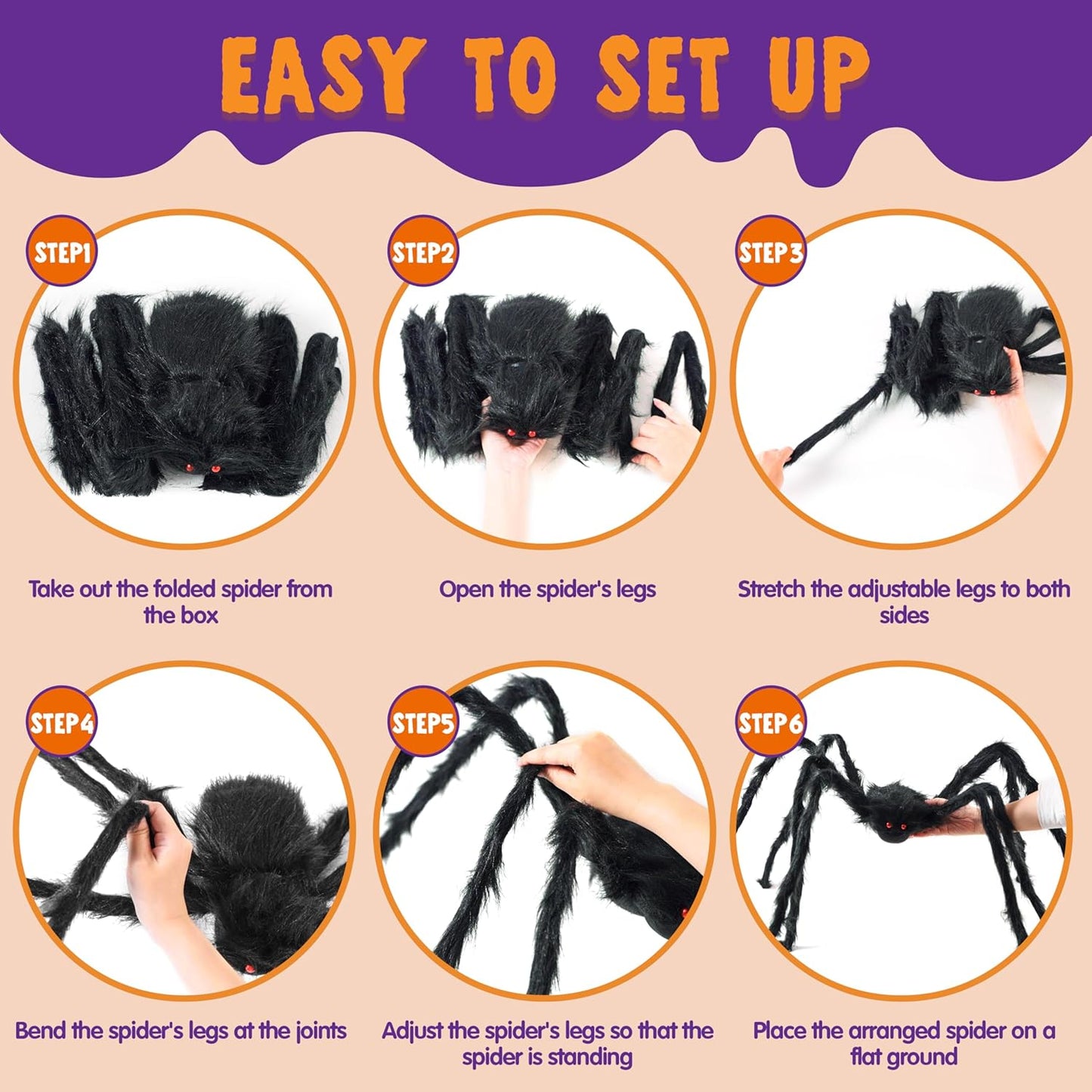 Halloween Outdoor Decorations Giant Spider, 5 Ft Large Spider for Yard Lawn Garden Patio Scary Halloween outside Decor, Indoor Haunted House Prop and Home Party Decor, Black