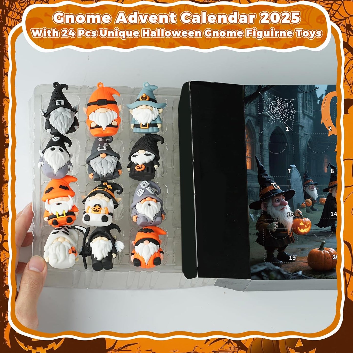 Halloween Gnome Advent Calendar 2025,24 Day Halloween Countdown Calendar with 24Pcs Collectible Gnome for Kids Boys Girls Adult Teens,Gnome Ornaments Decorations Gifts