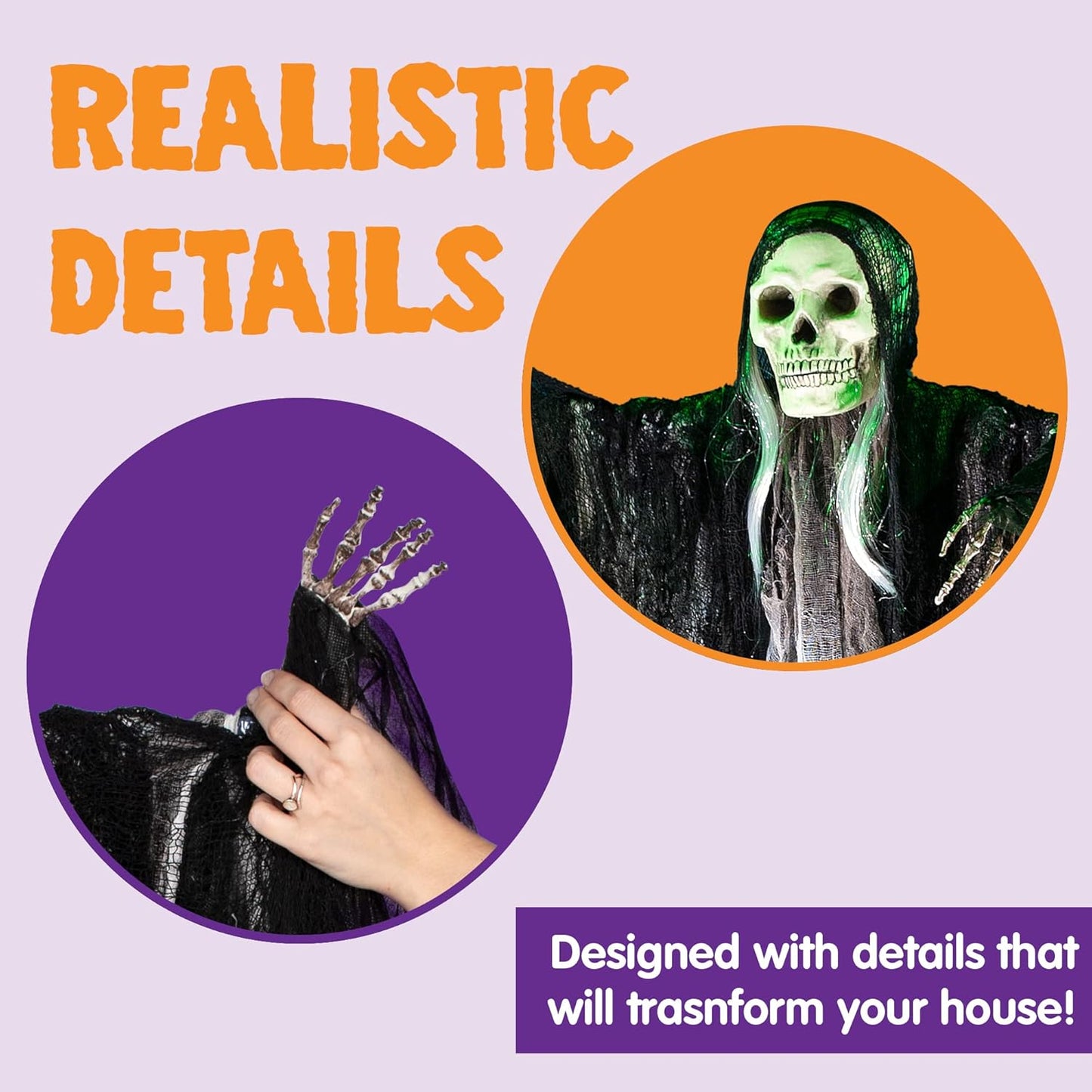 3 Pack Hanging Halloween Skeleton Ghosts Decorations, Grim Reapers for Best Halloween Outdoor Decorations