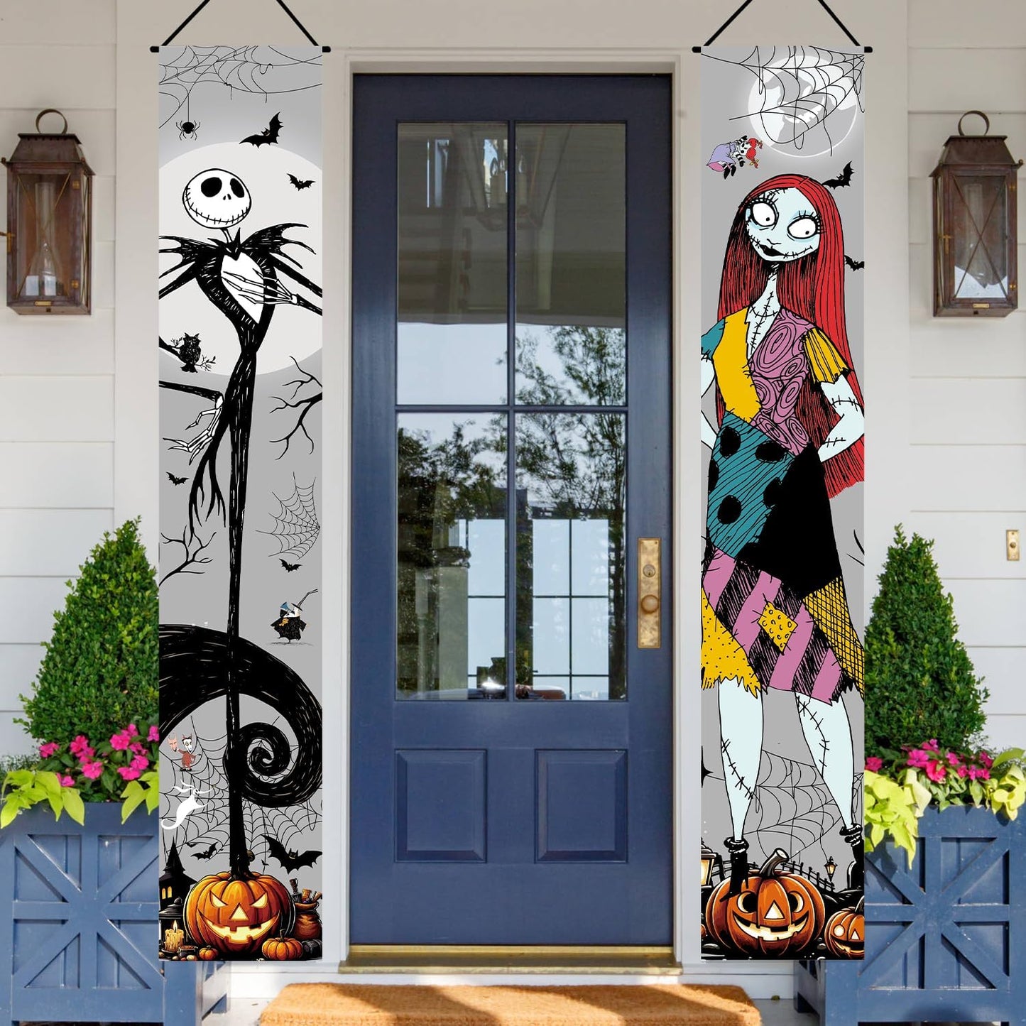 Jack Skellington Sally Banner Nightmare before Christmas Halloween Decorations Porch Door Sign Welcome Banner Indoor Outdoor Wall Home Party Supplies