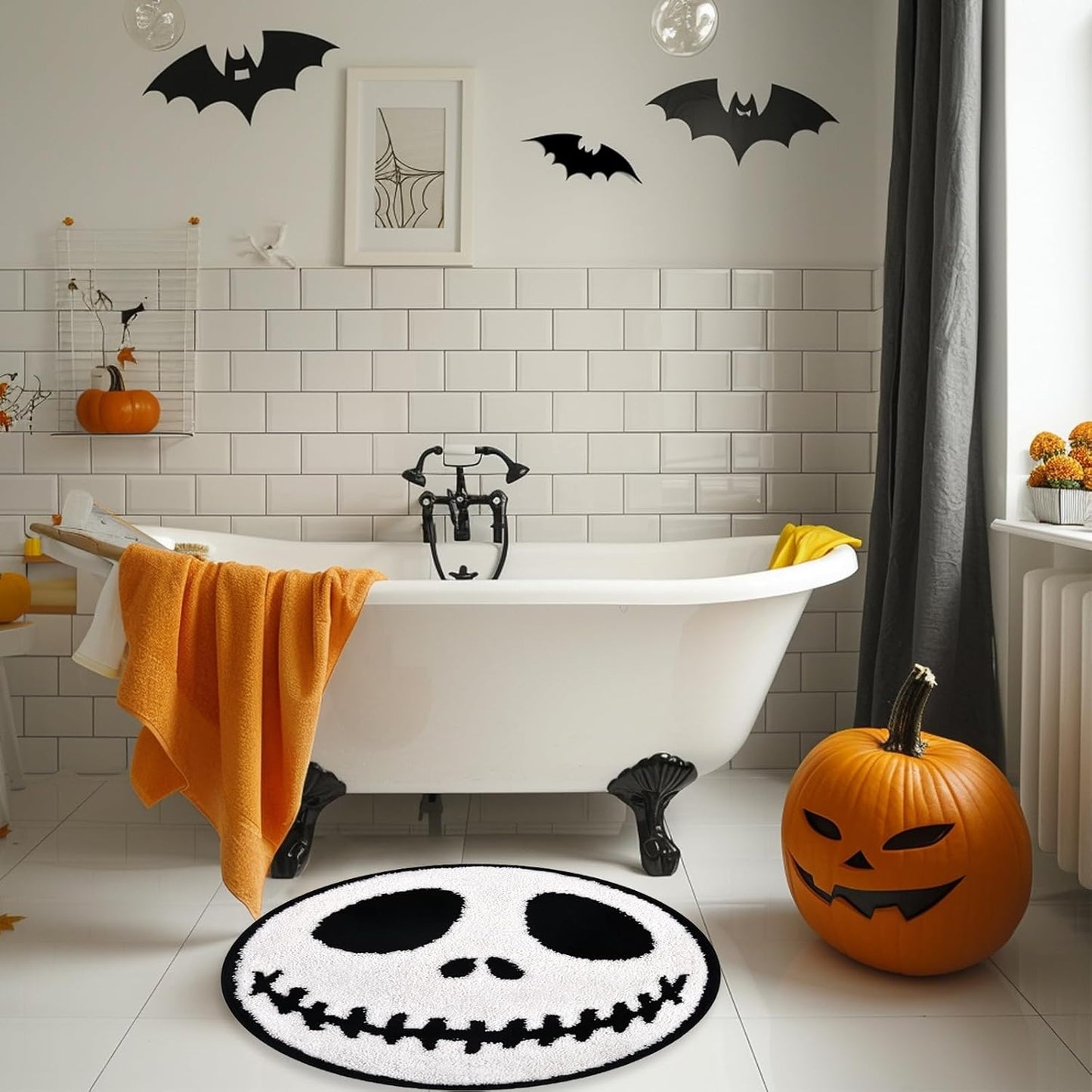 Jack and Sally Nightmare Halloween Bathroom Rugs Mat Non-Slip Bath Rugs for Indoor Bathroom Floor Mats before Christmas Home Room Decor