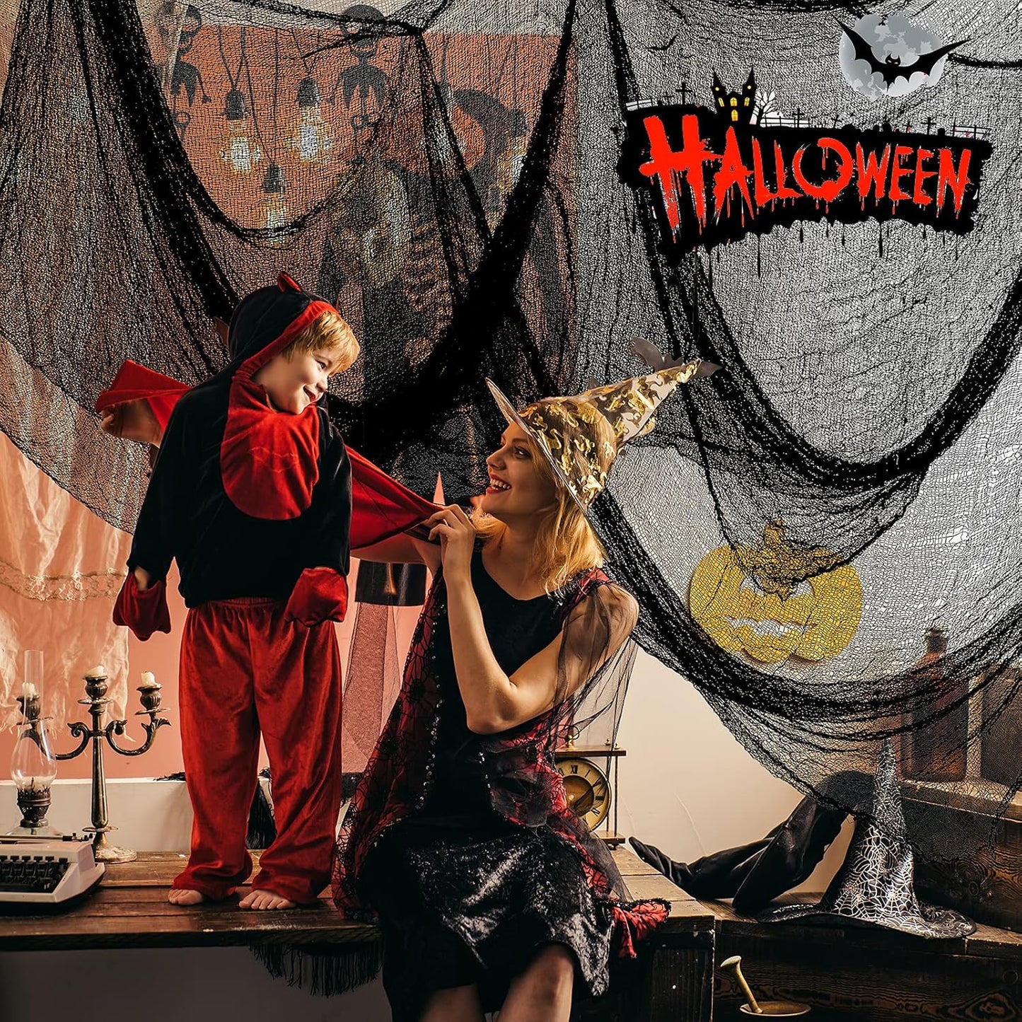 5Pcs Halloween Creepy Cloth Black 30×72Inch - Halloween Decorations Clearance - Creepy Spooky Halloween Decorations Outdoor Indoor