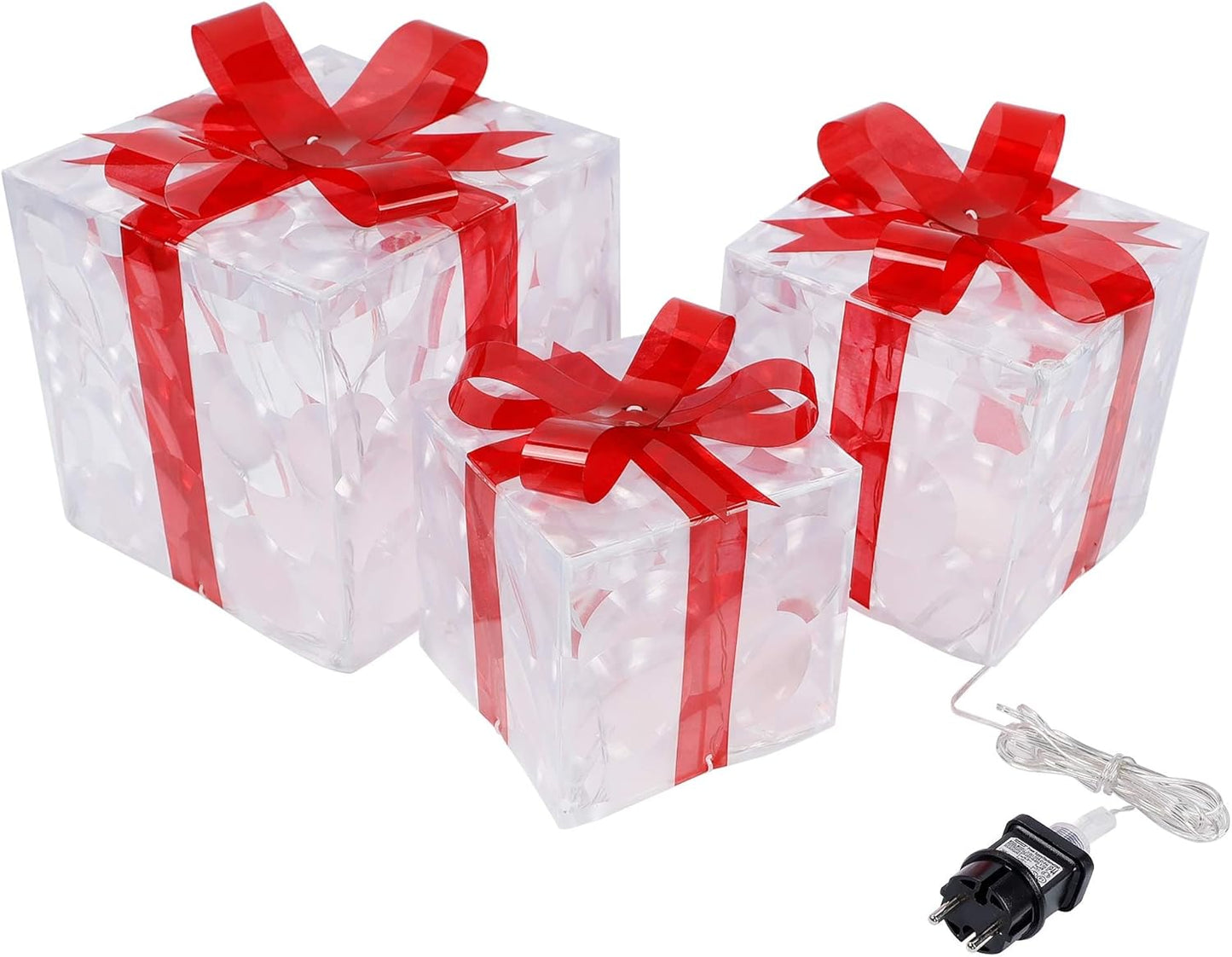 Christmas Lighted Boxes, Set of 3 60 LED Light up Decor Outdoor, Light up Christmas Boxes Present Decorations Outdoor Yard