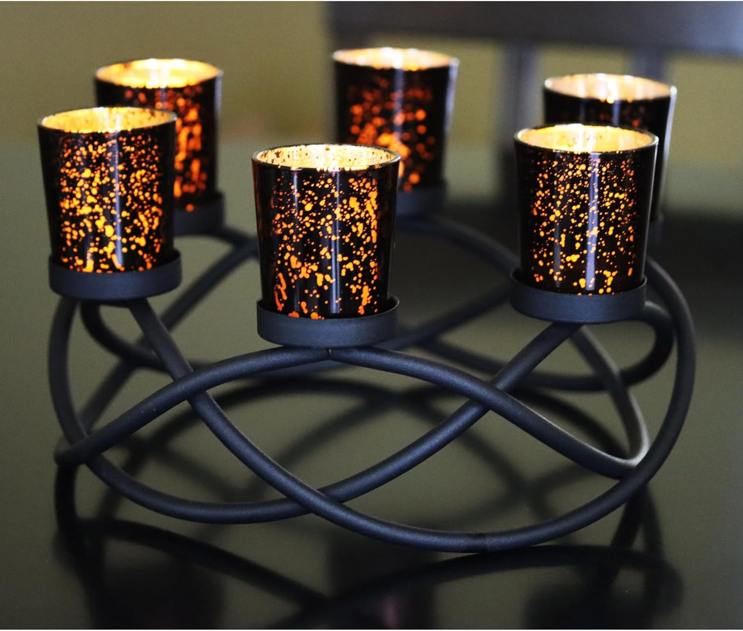 Iron round Table Decor Centerpiece Decorations Candle Holder for Halloween, Weddings, Outdoor Patio, Kitchen, Dining Room, and Coffee Tables, Votive Tealight Holders, Black, 6 Black Cups