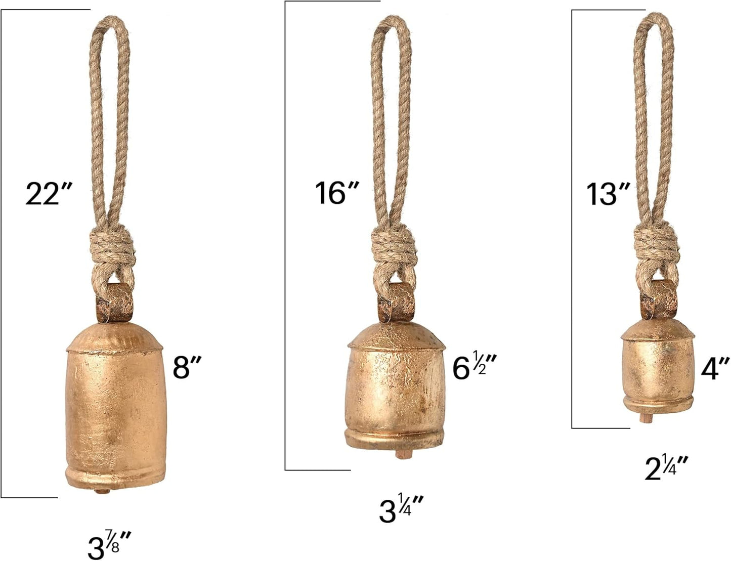 Set of 3 Hanging Harmony Bells Garden Rustic Relaxing Tranquil Wind Chimes