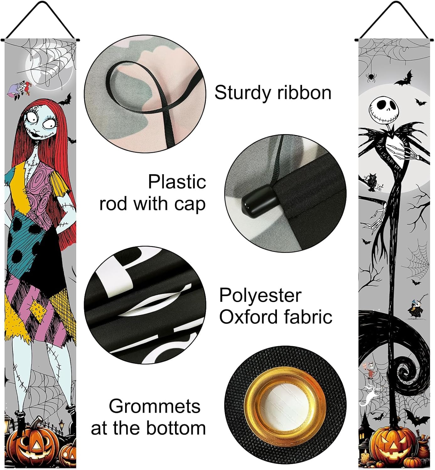 Jack Skellington Sally Banner Nightmare before Christmas Halloween Decorations Porch Door Sign Welcome Banner Indoor Outdoor Wall Home Party Supplies