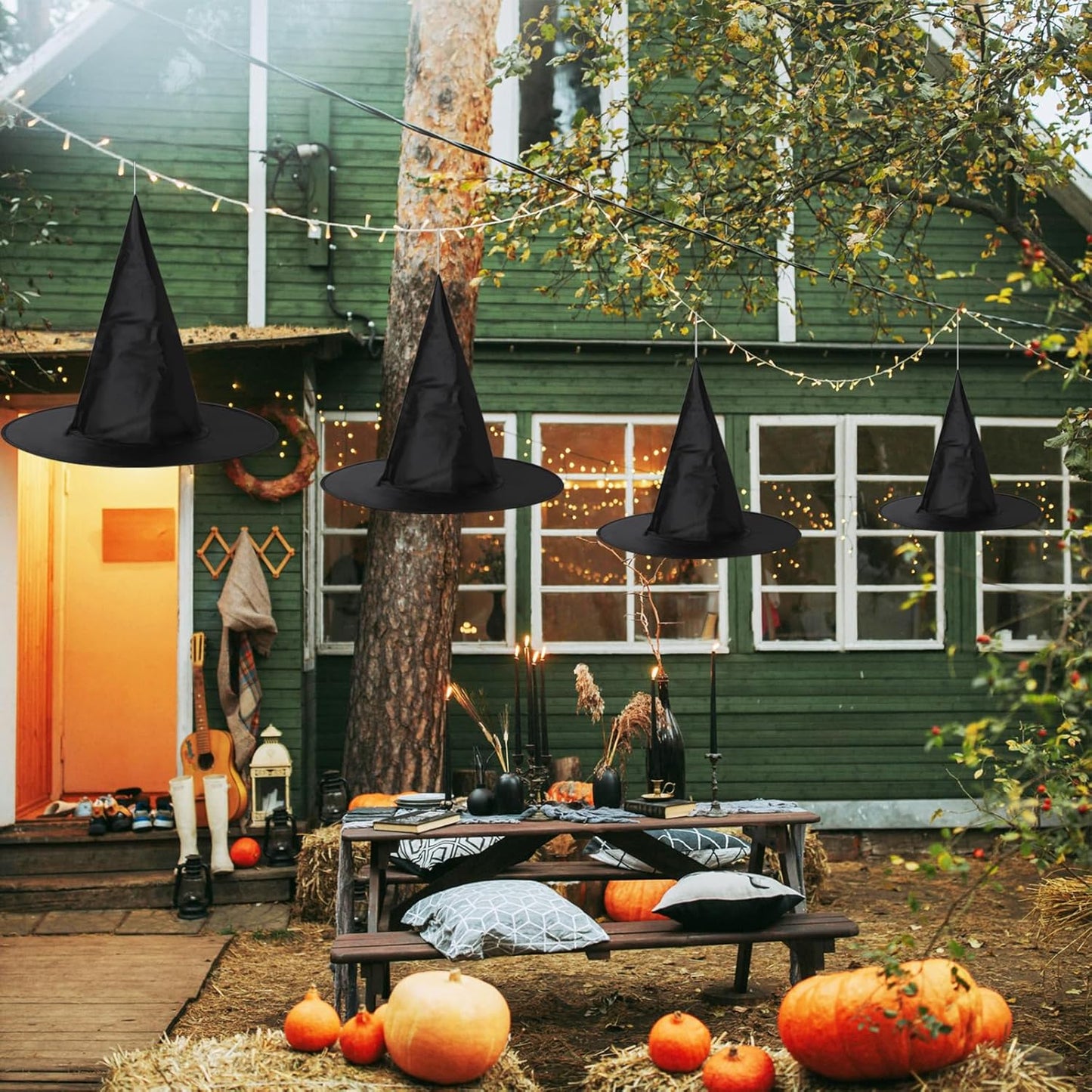 12PCS Halloween Witch Hats, Thickened Black Hanging Witch Hat for Halloween Party Decoration, Wizard Costume Accessory for Women Kids