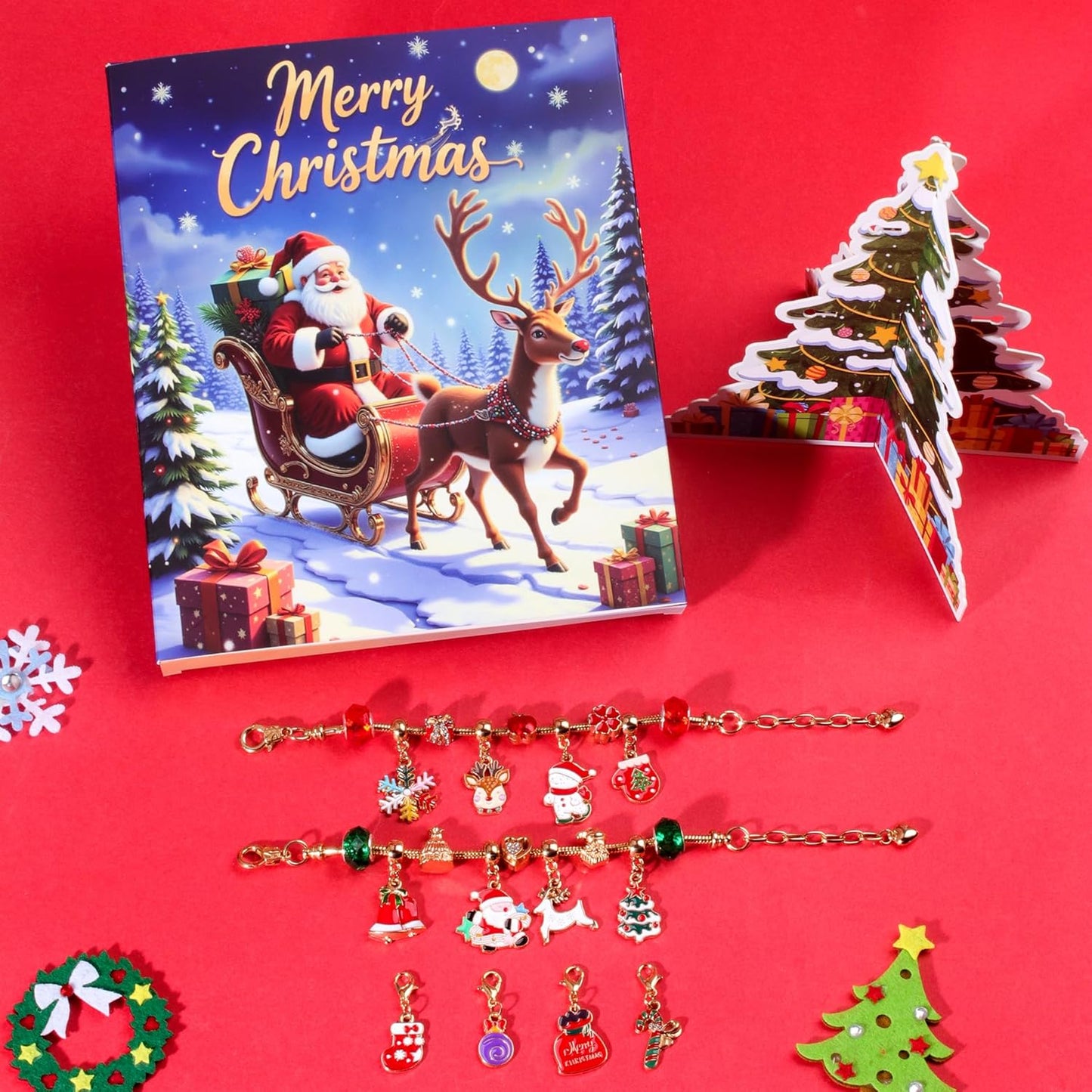 2025 Christmas Advent Calendar Bracelets, 24 Days DIY Jewelry Making Kit with 22 Charm Beads and 2 Adjustable Bracelets, Xmas Countdown Gift for Kids Teens Women