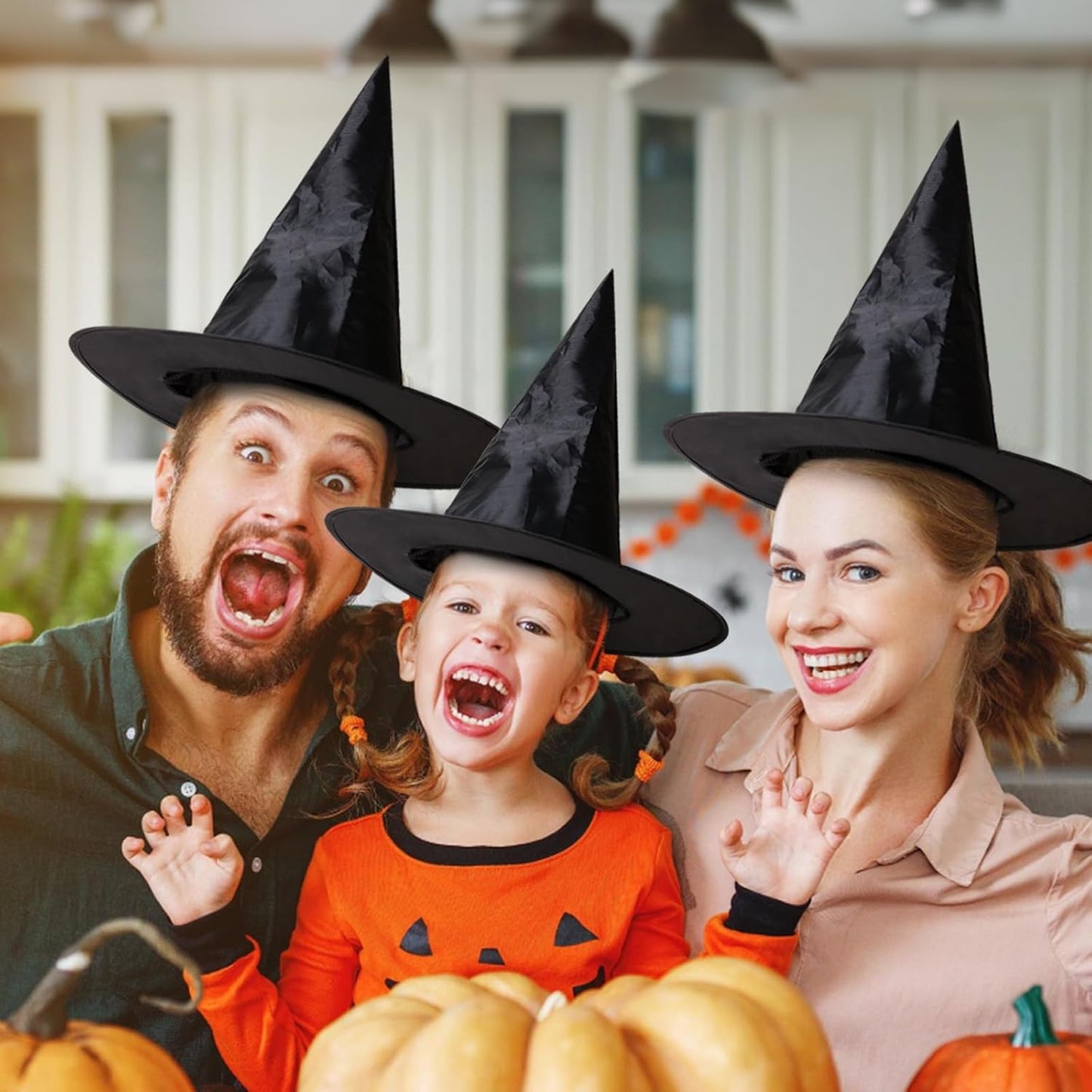 12PCS Halloween Witch Hats, Thickened Black Hanging Witch Hat for Halloween Party Decoration, Wizard Costume Accessory for Women Kids
