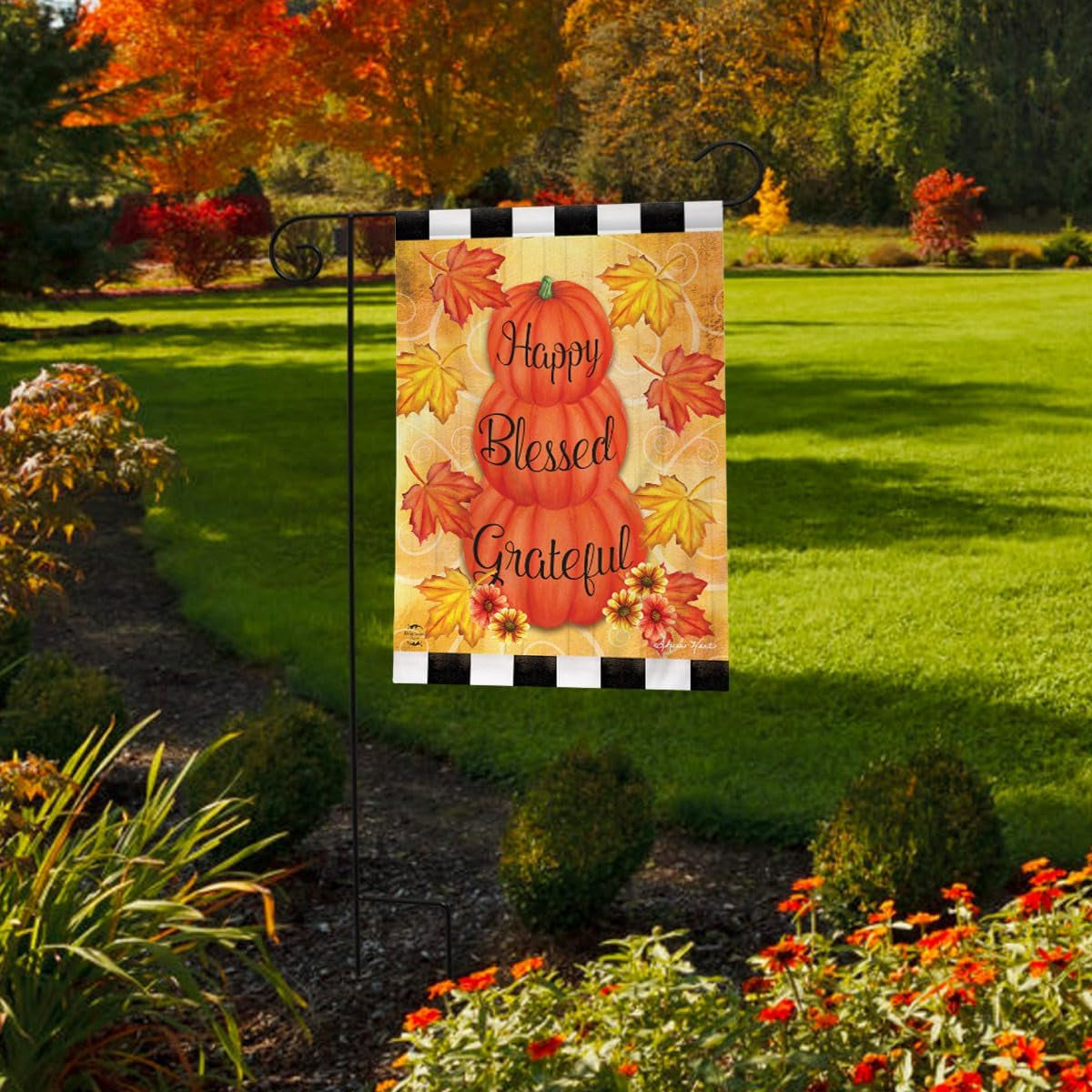 Fall Thanksgiving Garden Flag 12X18 for Outdoor Happy Blessed Grateful Autumn for Thanksgiving Garden Flag Flags for Outside
