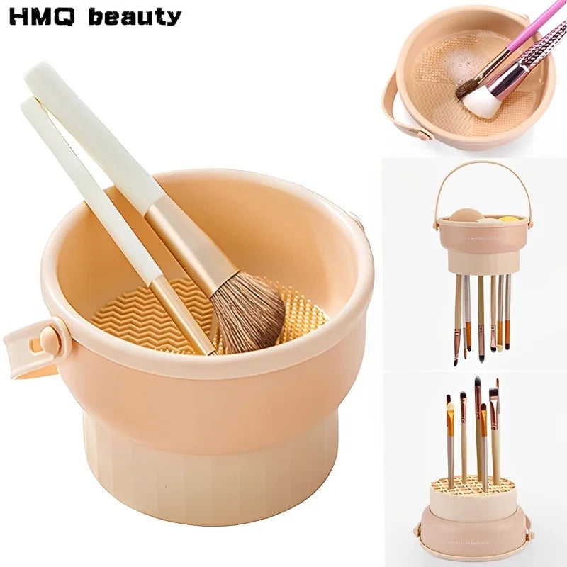 Makeup Brush Cleaner Mat 3 in 1 Silicone Washing Bowl with Brushes Scrubber Foldable Powder Puff Cosmetic Sponge Drying Tools