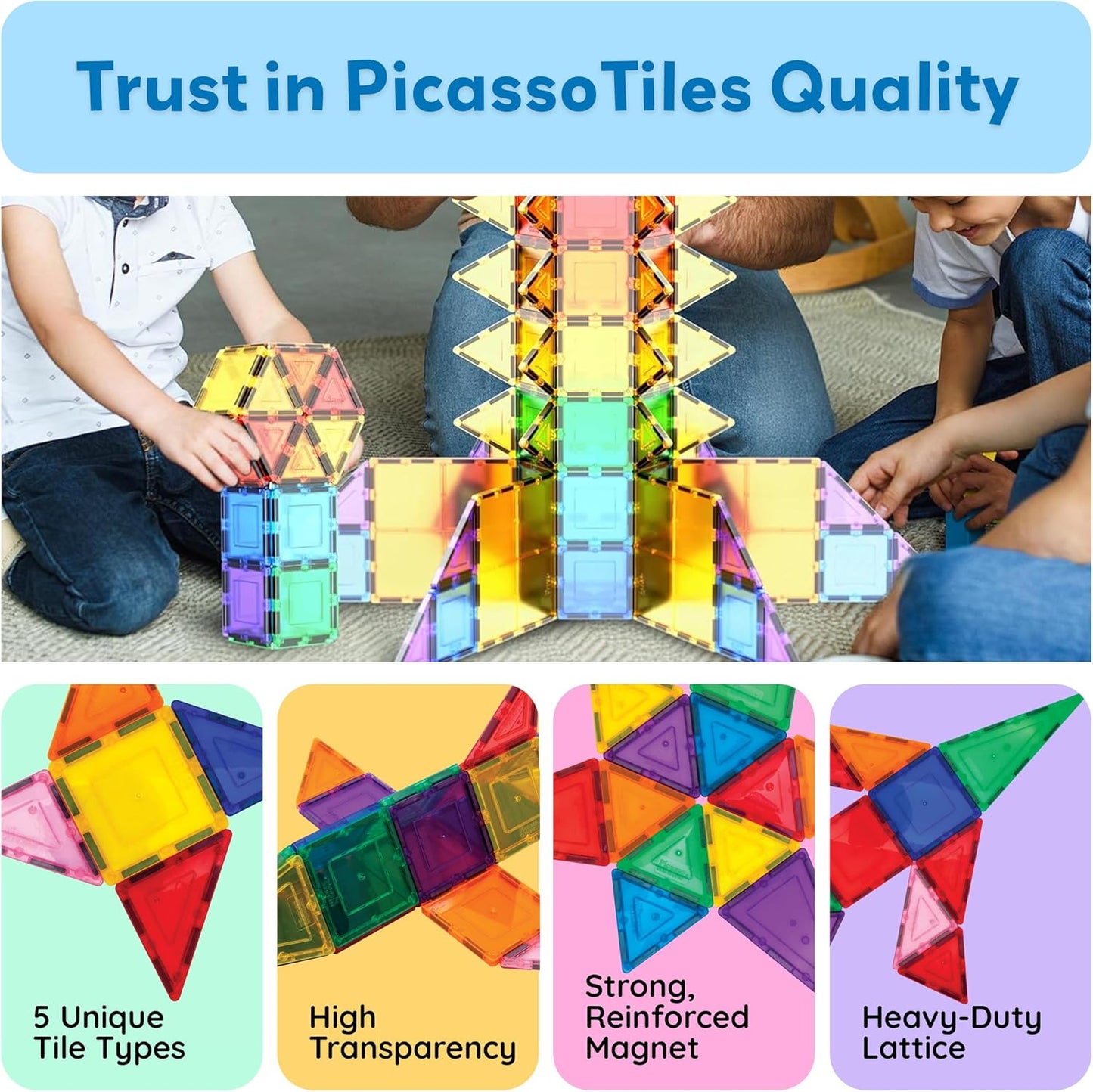 100 Piece Set 100Pcs Magnet Building Tiles Clear Magnetic 3D Blocks Construction Playboards, Creativity beyond Imagination, Inspirational, Recreational, Educational Conventional