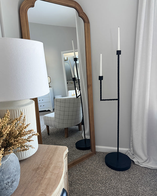 50" Black Iron Floor Candelabra – Gothic Taper Candle Holder Stand for Romantic & Halloween Decor