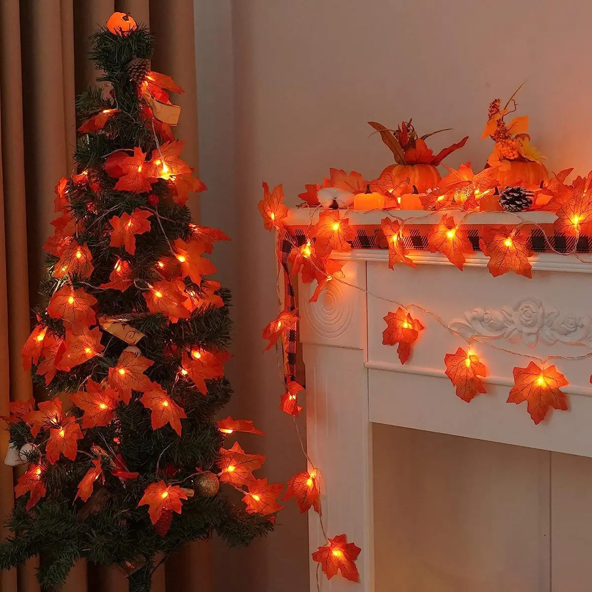 1PC Maple Leaf String Lights 10/20/30/40 LED Lights Battery Operated Waterproof for Halloween Outdoor Autumn Thanksgiving Decor