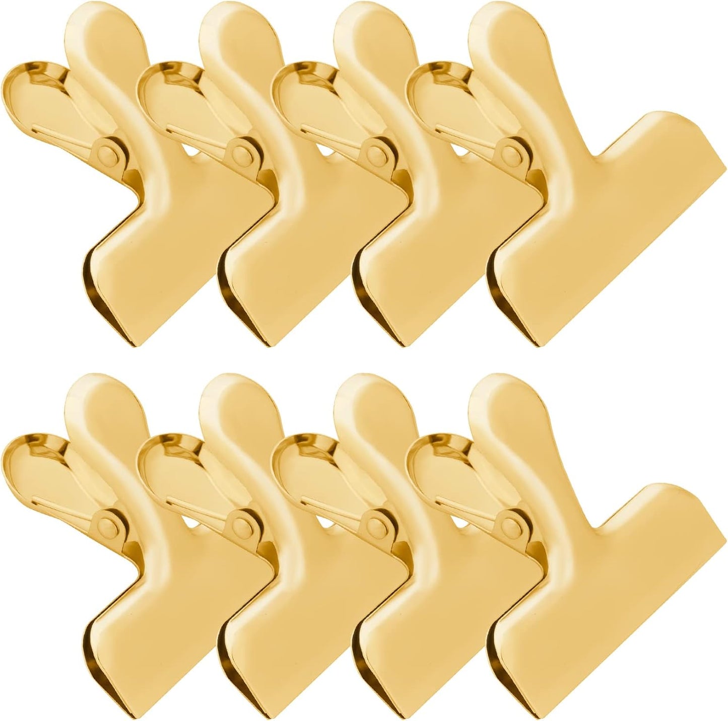 8 Pack 3 Inch Stainless Steel Gold Chip Clips Bag Clips Large Clip for Food Packages,Strong Kitchen Food Clip for Snack,Chips,Home&Office Paper Heavy Duty