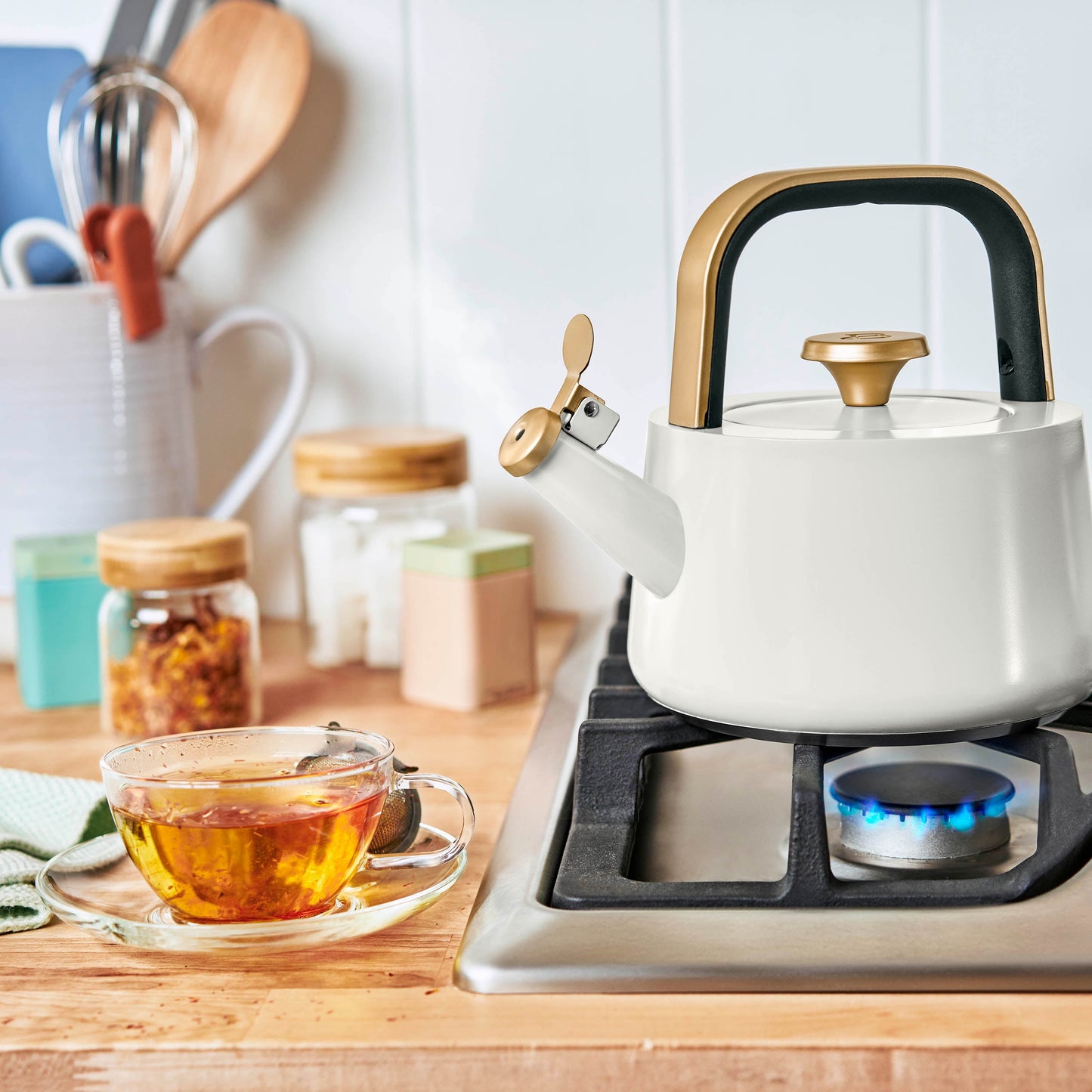 1.8L Ceramic Non-Stick Stovetop Tea Kettle, White Icing by Drew Barrymore