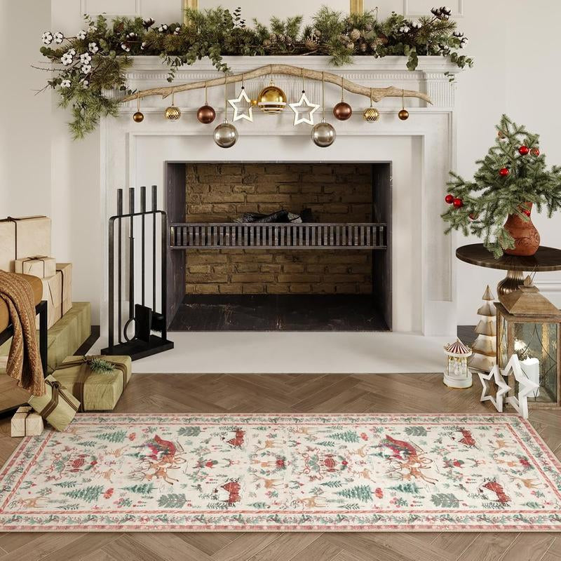 Christmas Deer Santa Long Rug, Multiple Patterns Available, Soft Durable Washable Carpet for Indoor Outdoor Use, Home Decor