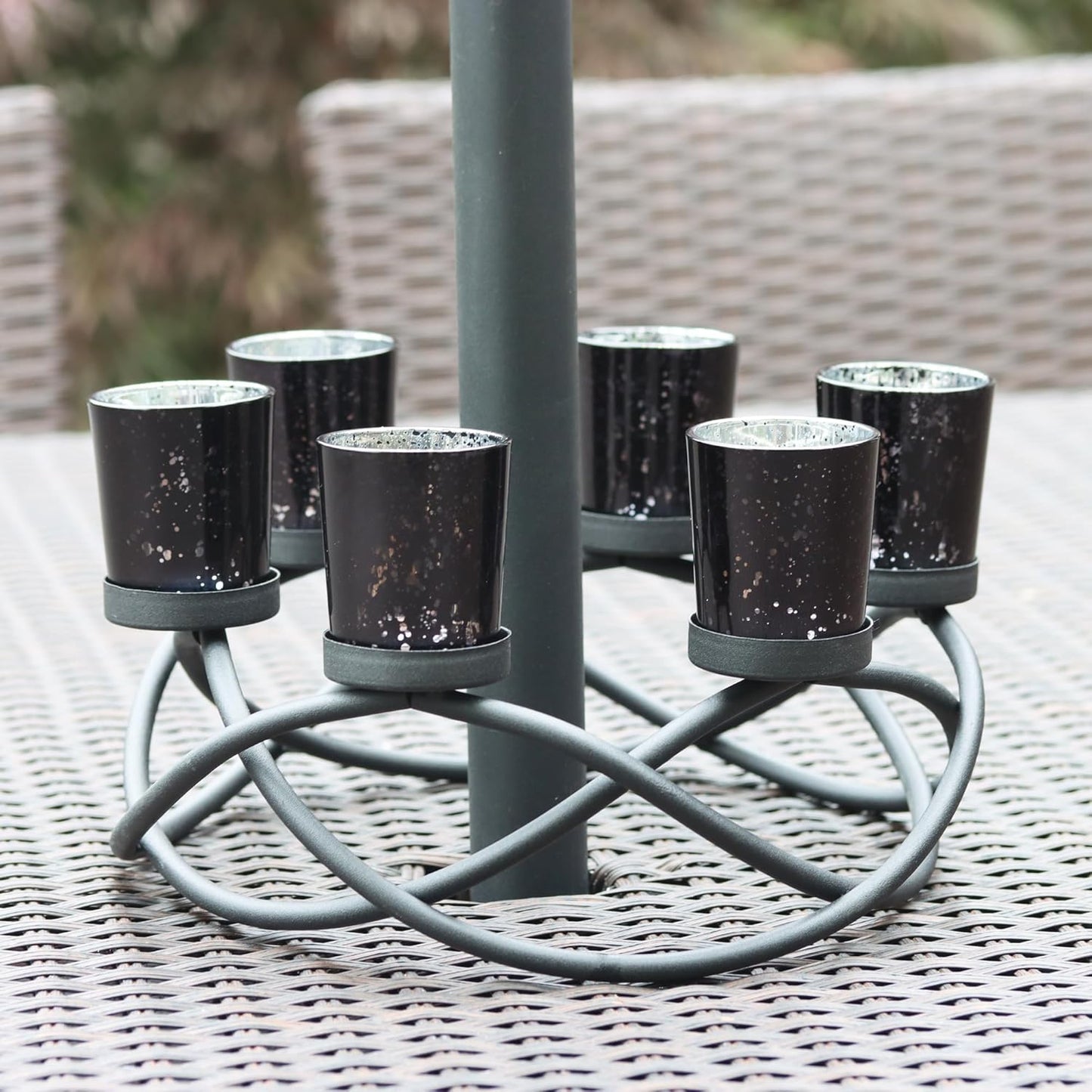 Iron round Table Decor Centerpiece Decorations Candle Holder for Halloween, Weddings, Outdoor Patio, Kitchen, Dining Room, and Coffee Tables, Votive Tealight Holders, Black, 6 Black Cups