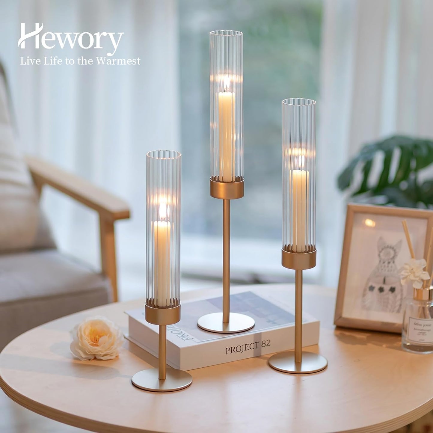 Gold Hurricane Candle Holders: Brass Candlestick Holders Set of 6 Tall Taper Candle Holders for Candlesticks Candle Sticks Holder Decor for Table Centerpiece Wedding Party Christmas Decorations