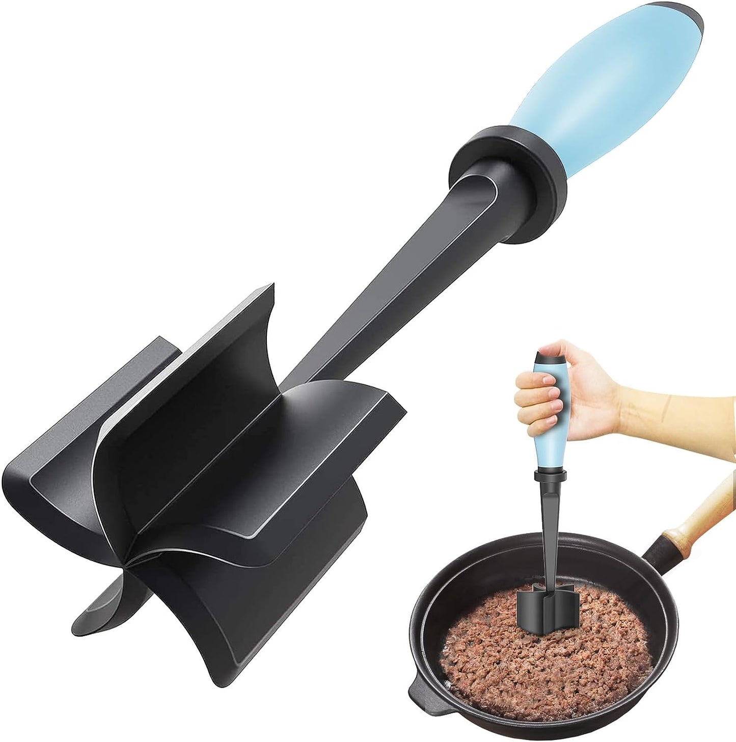 Upgrade Meat Chopper, Heat Resistant Meat Masher for Hamburger Meat, Ground Beef Smasher, Nylon Hamburger Chopper Utensil, Ground Non Stick Mix Chopper, Mix and Chop, Potato Masher Tool(Aqua)