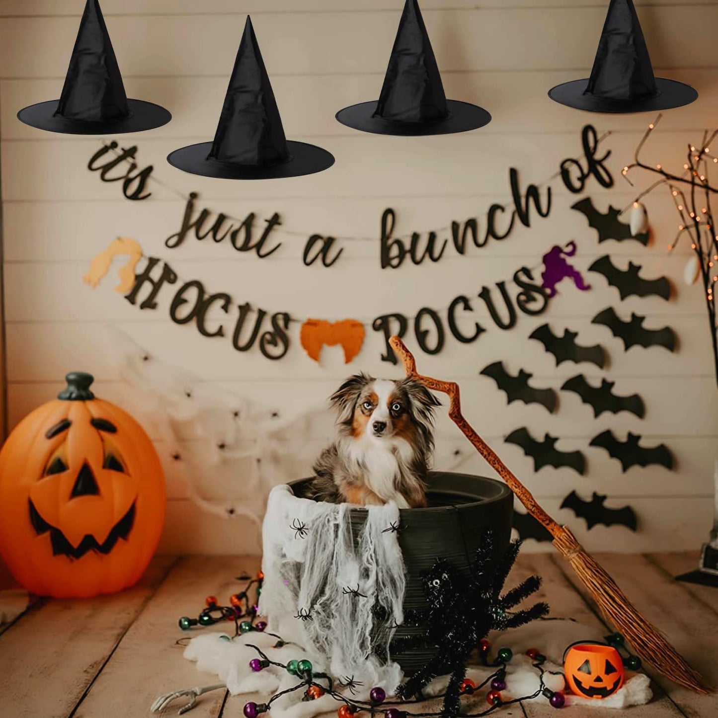 12PCS Halloween Witch Hats, Thickened Black Hanging Witch Hat for Halloween Party Decoration, Wizard Costume Accessory for Women Kids