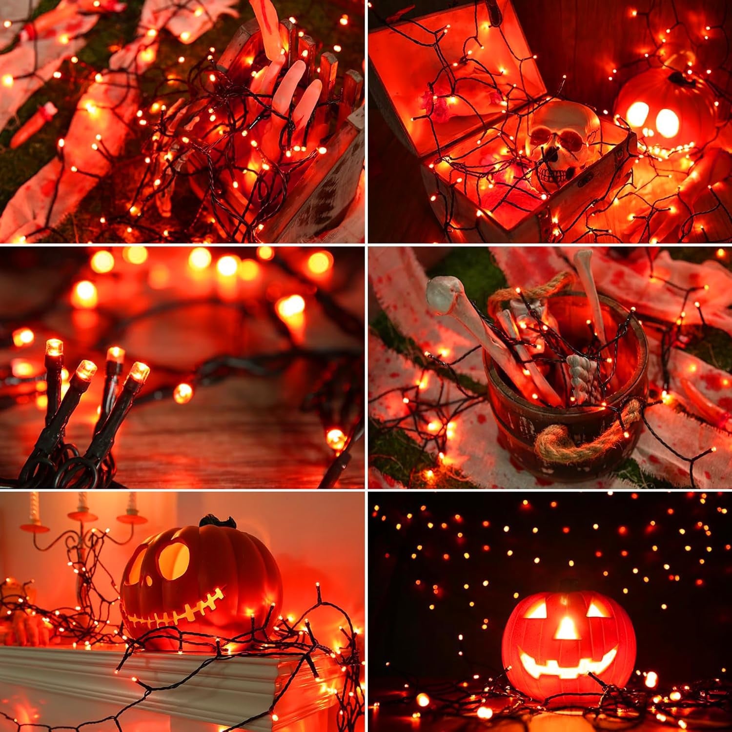 Orange Halloween Lights, 100FT 300 LED String Lights with 8 Modes Timer Waterproof Plug in Indoor Outdoor String Light for Halloween Decorations